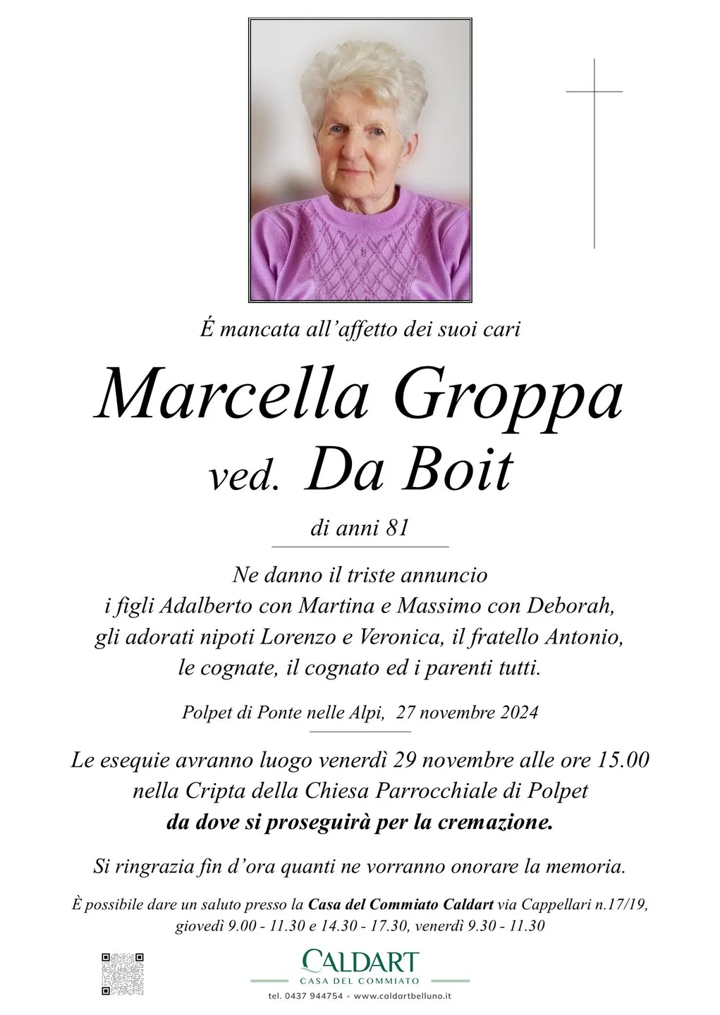 Epigrafe di Marcella Groppa Ved. Da Boit
