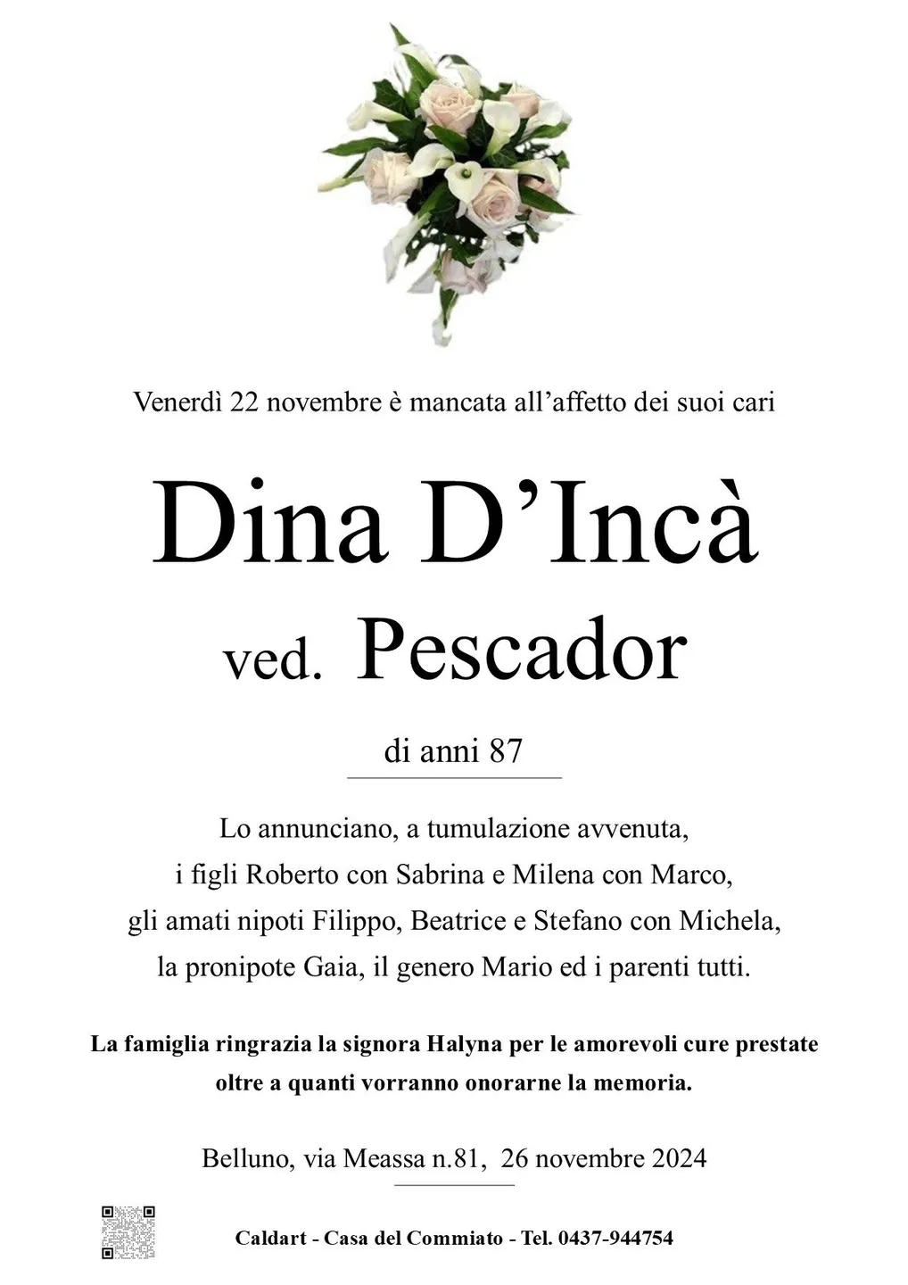 Epigrafe di Dina D'Incà