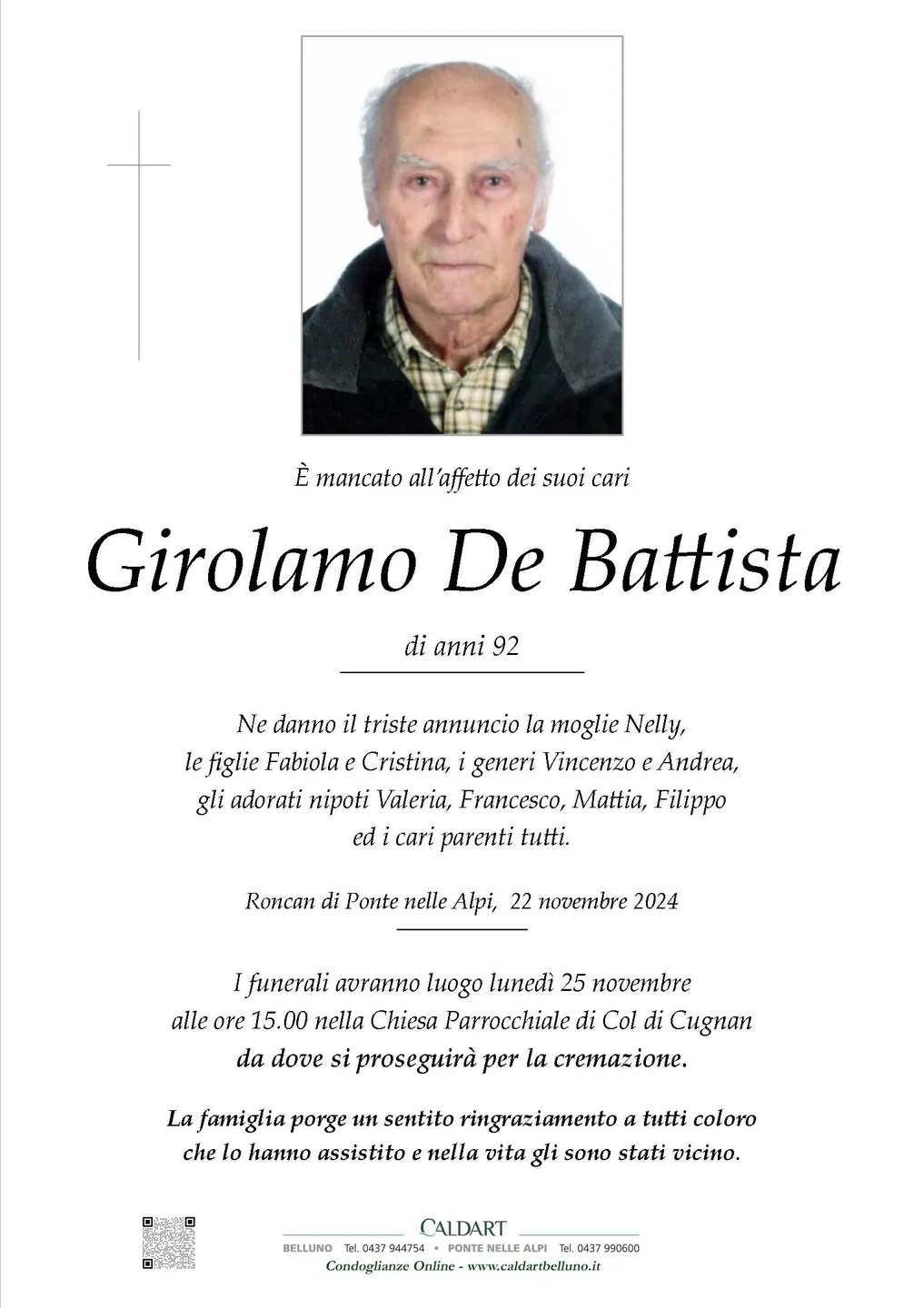 Epigrafe di Girolamo De Battista