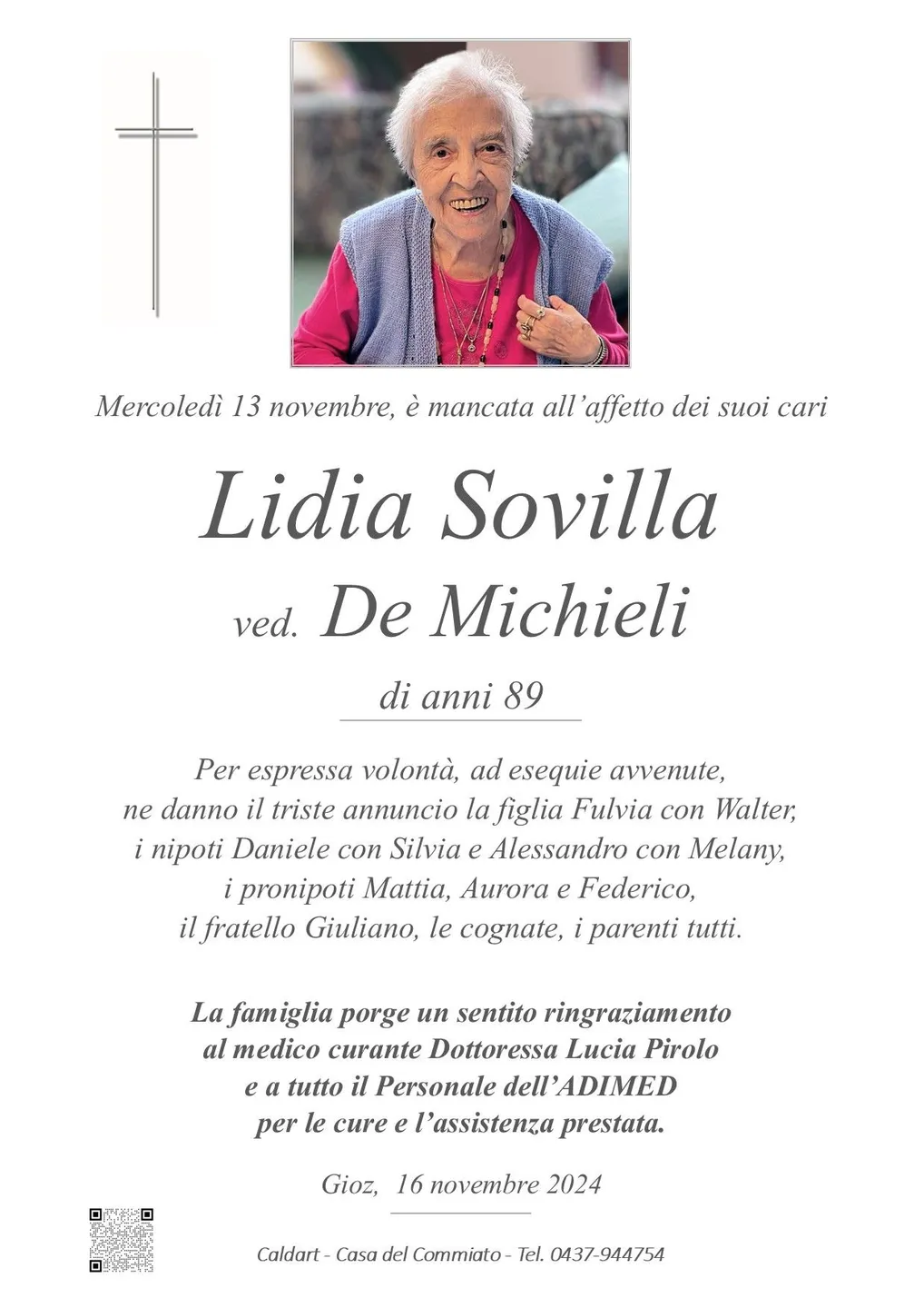 Epigrafe di Lidia Sovilla De Michieli