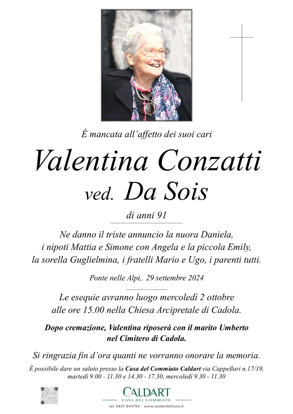 Epigrafe di Valentina Conzatti Ved. Da Sois