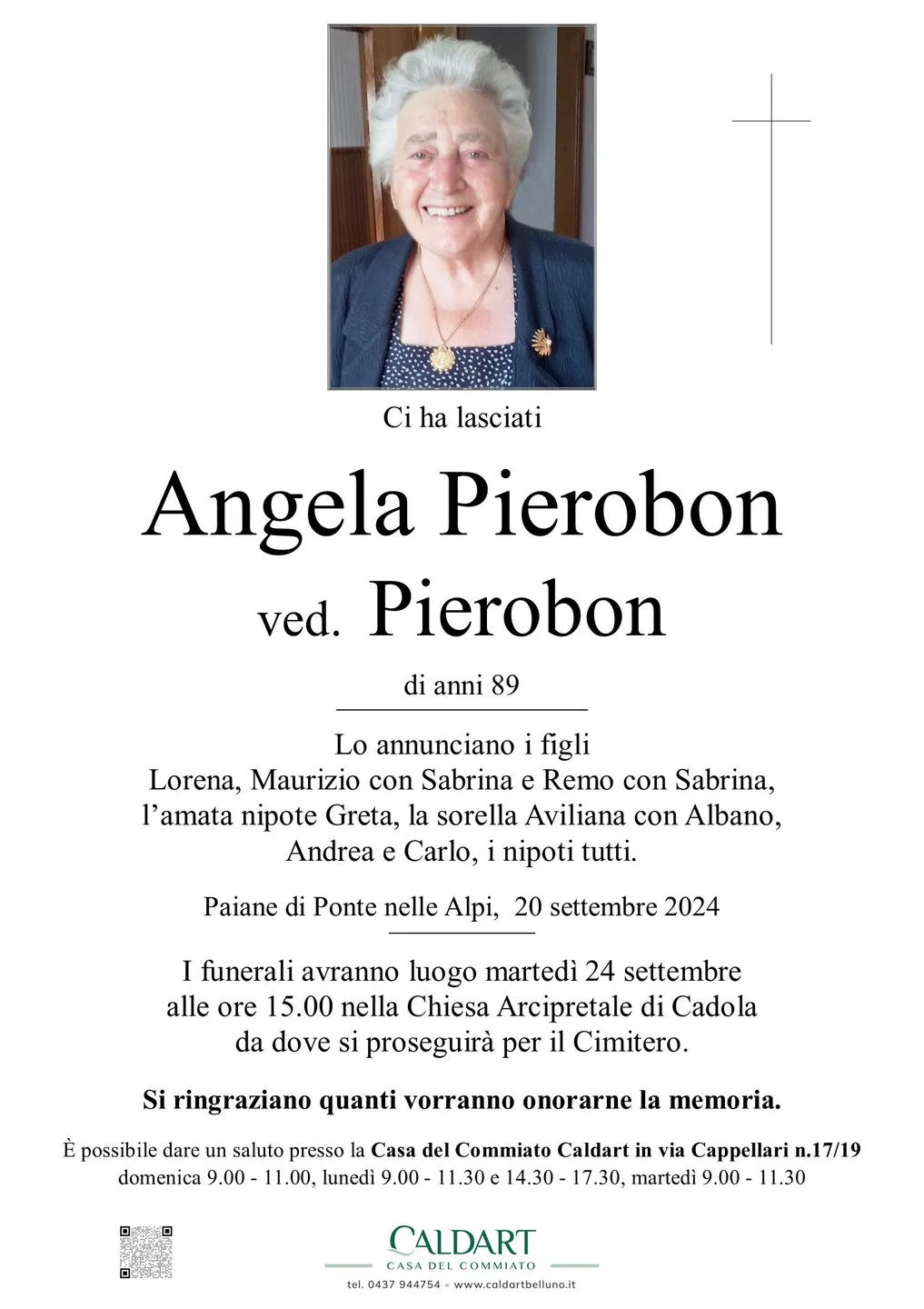 Epigrafe di Angela Pierobon Ved. Pierobon