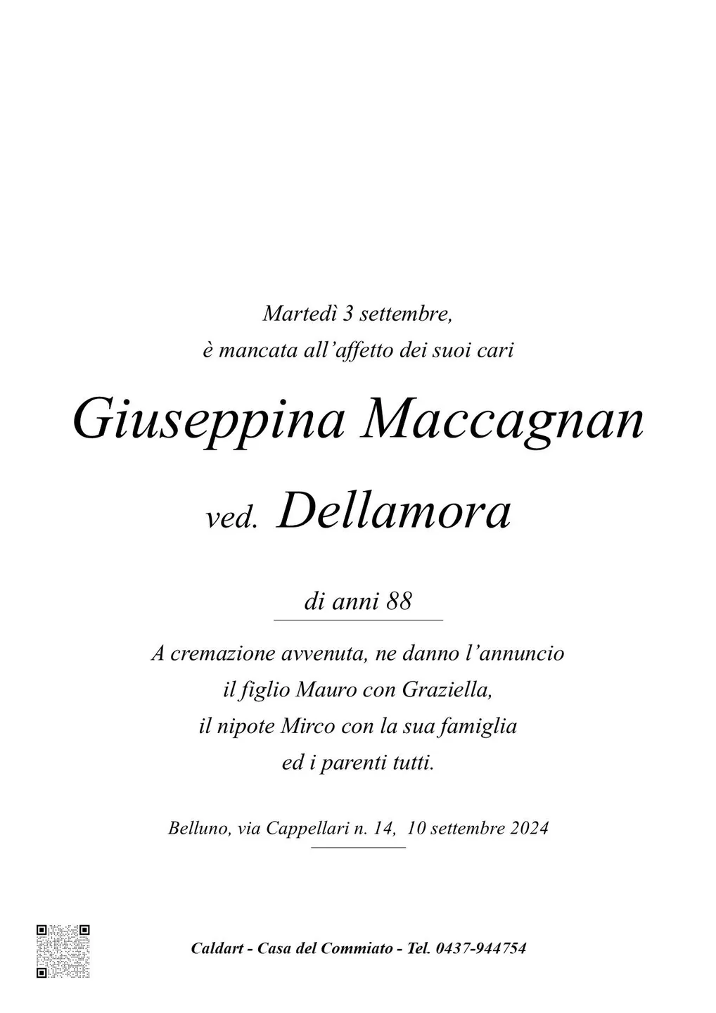 Epigrafe di Giuseppina Maccagnan Dellamora