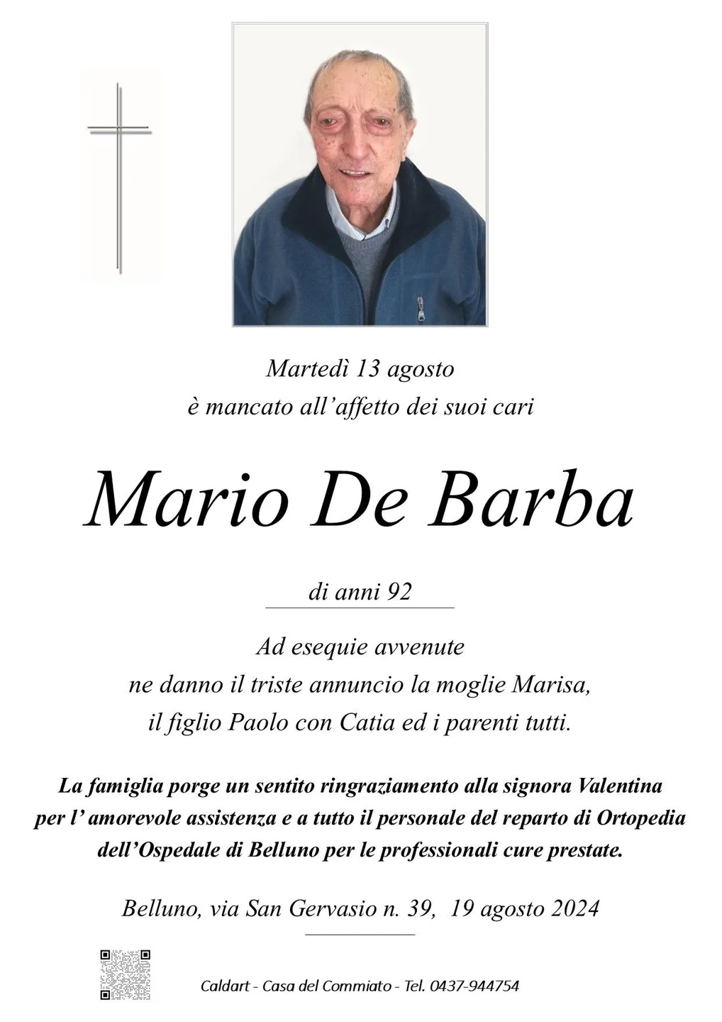 Epigrafe di Mario De Barba