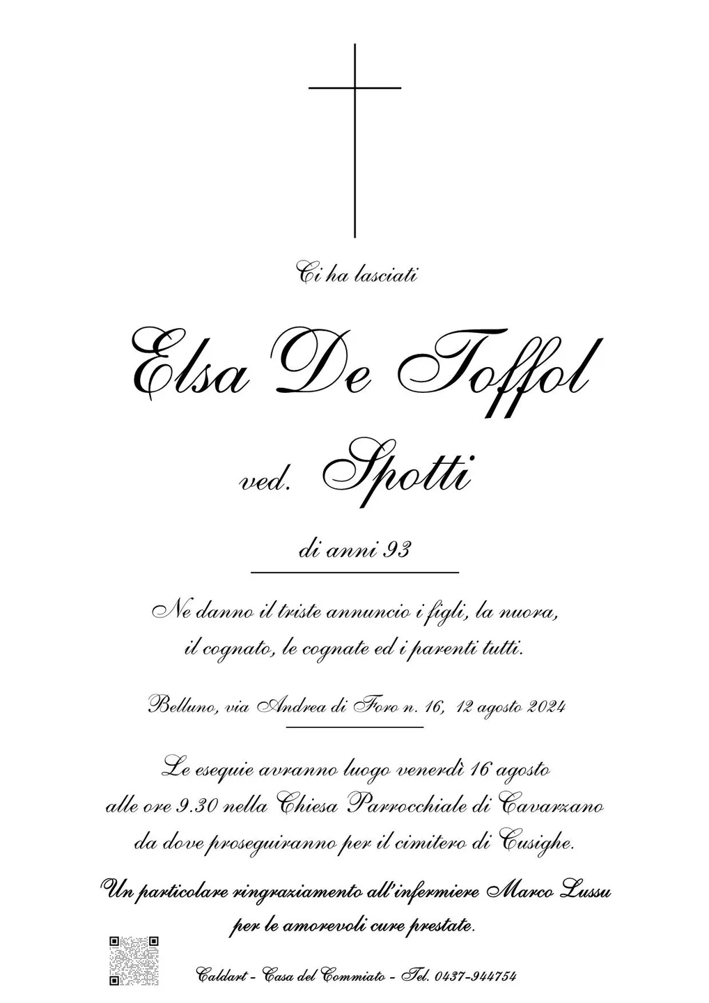 Epigrafe di Elsa De Toffol Ved. Spotti