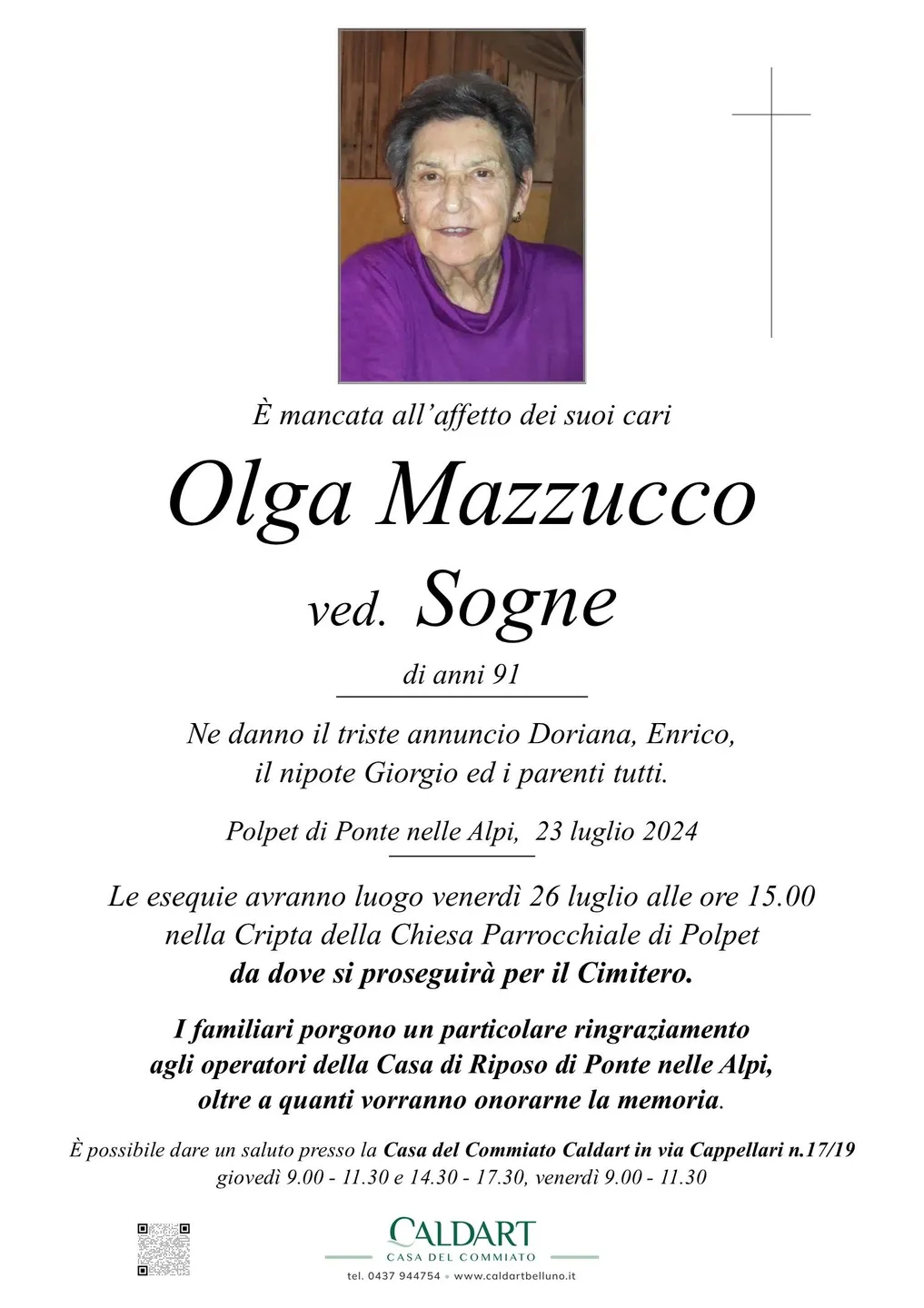 Epigrafe di Olga Mazzucco Ved. Sogne