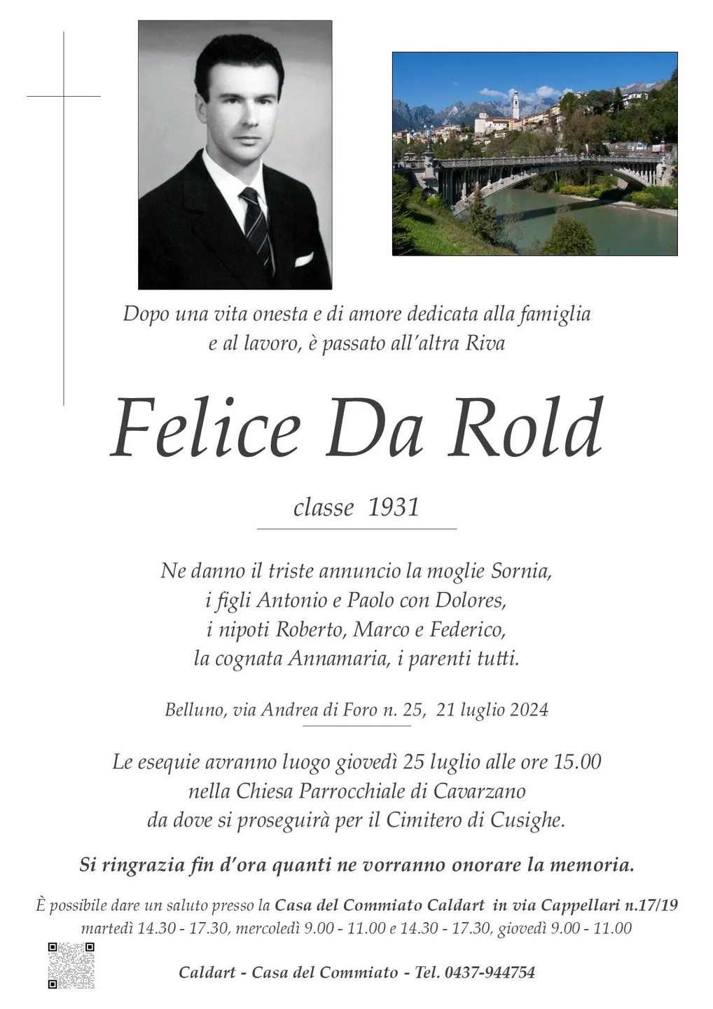 Epigrafe di Felice Da Rold