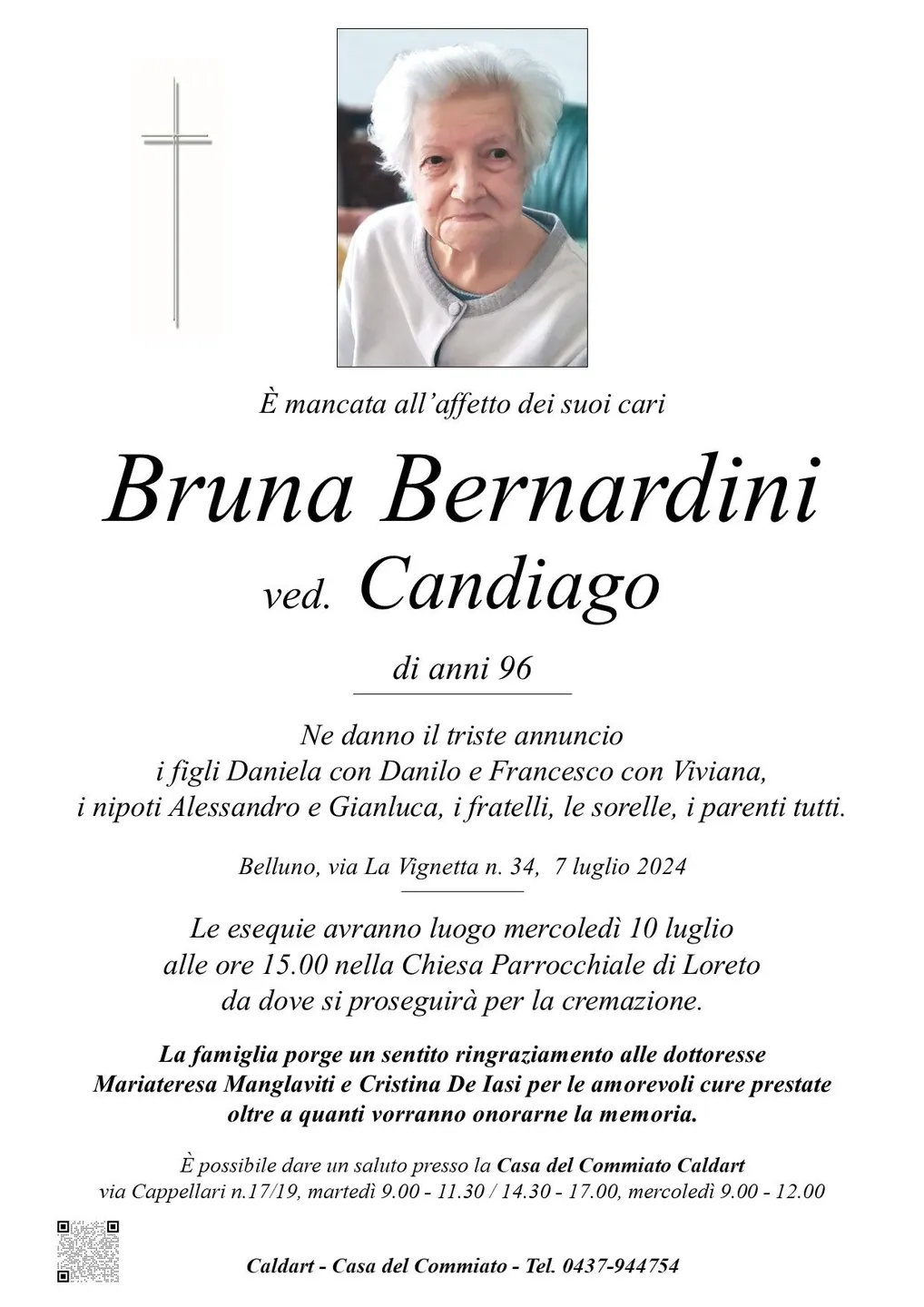 Epigrafe di Bruna Bernardini Ved. Candiago