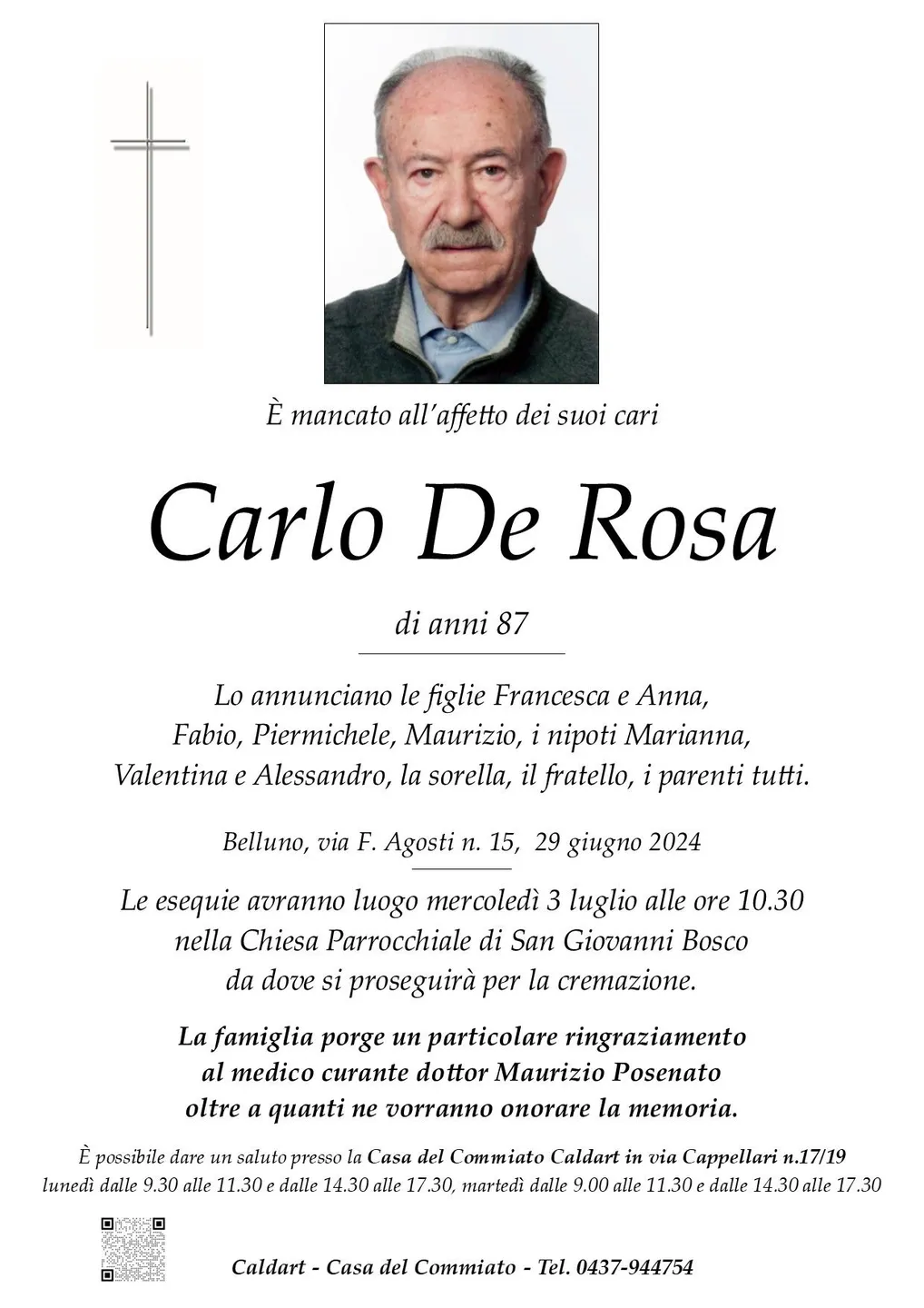 Epigrafe di Carlo De Rosa