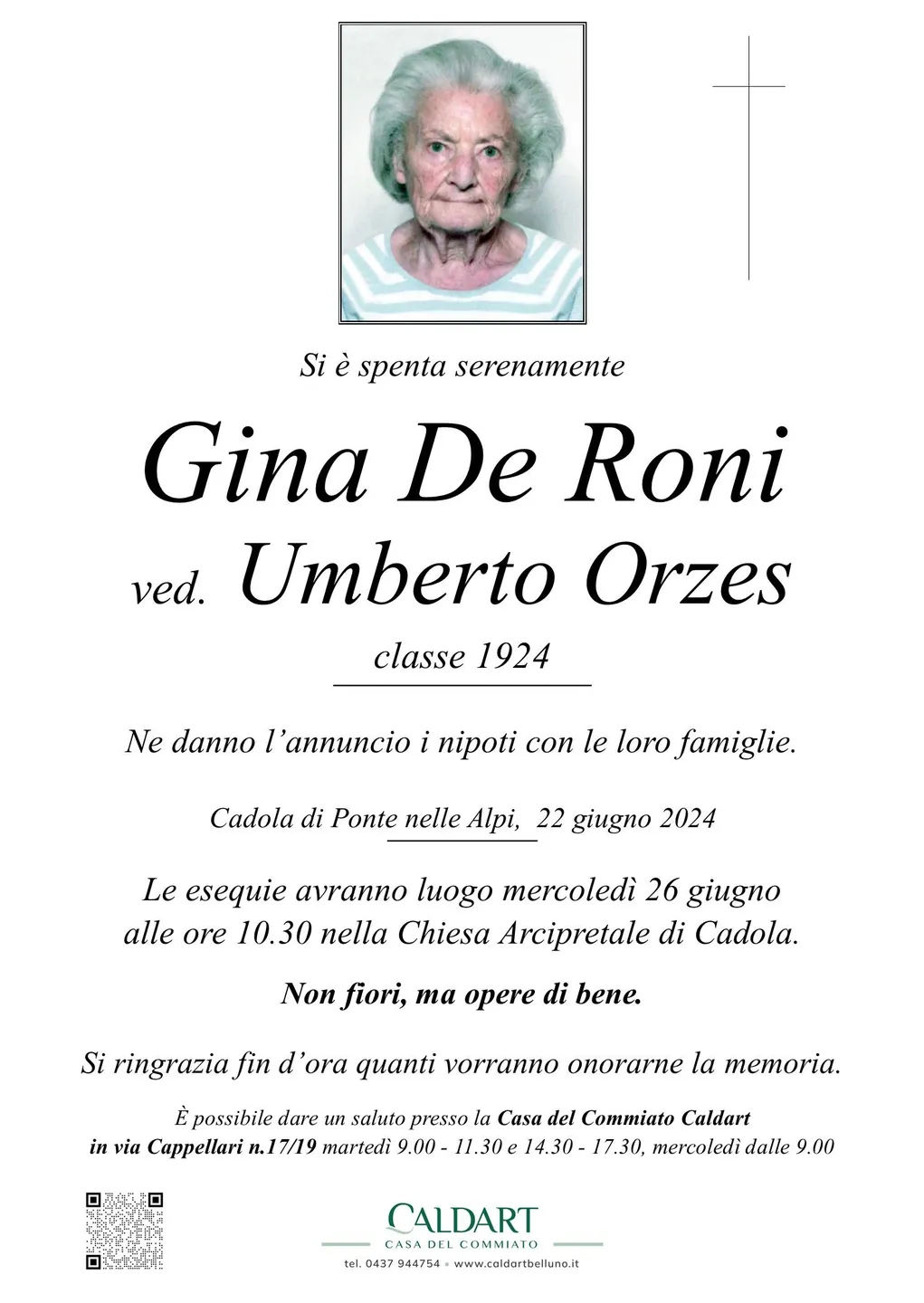 Epigrafe di Gina De Roni Umberto Orzes