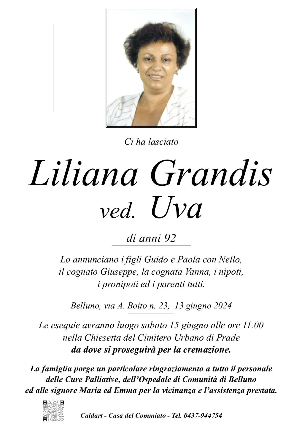 Epigrafe di Liliana Grandis Ved. Uva
