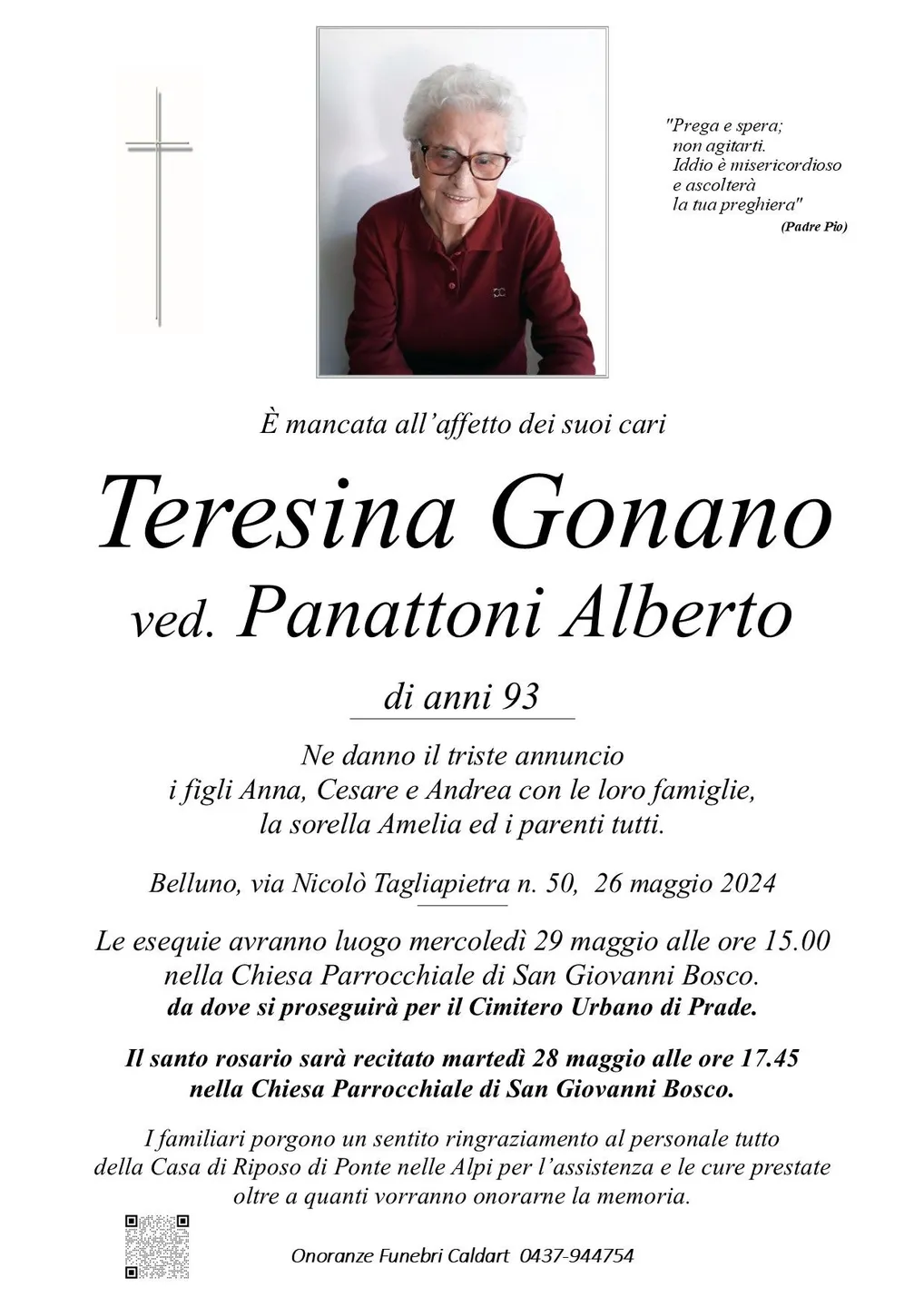 Epigrafe di Teresina Gonano Ved. Panattoni Alberto