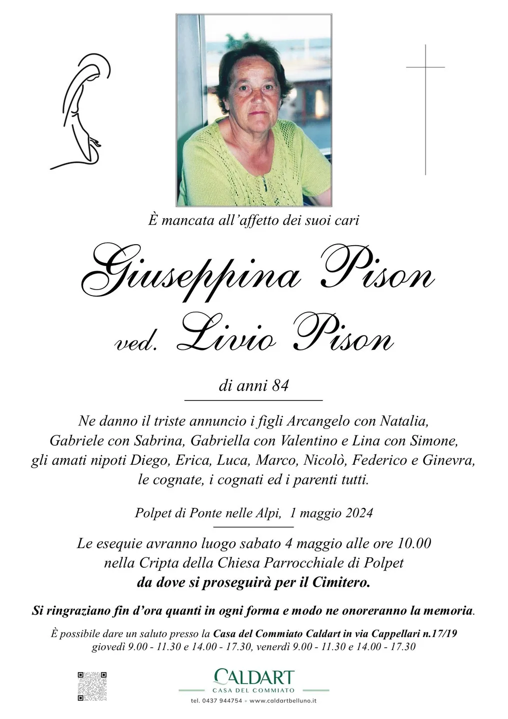Epigrafe di Giuseppina Pison Ved. Livio Pison