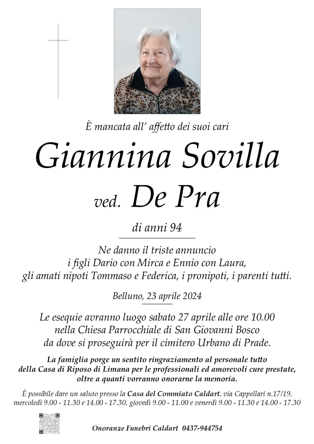 Epigrafe di Giannina Sovilla De Pra