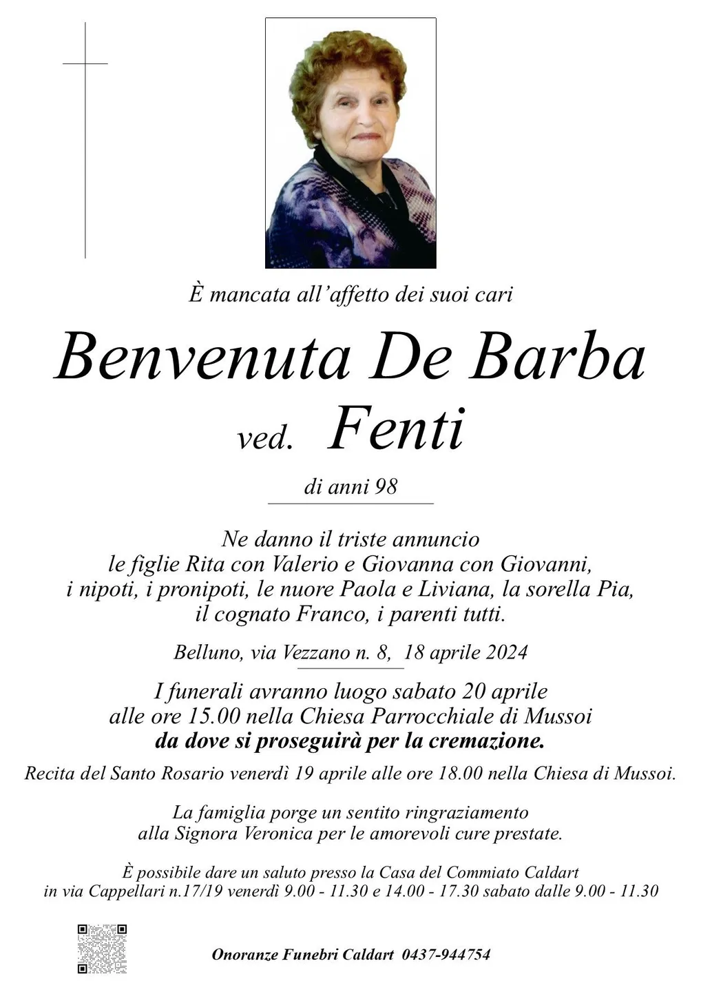 Epigrafe di Benvenuta De Barba Fenti