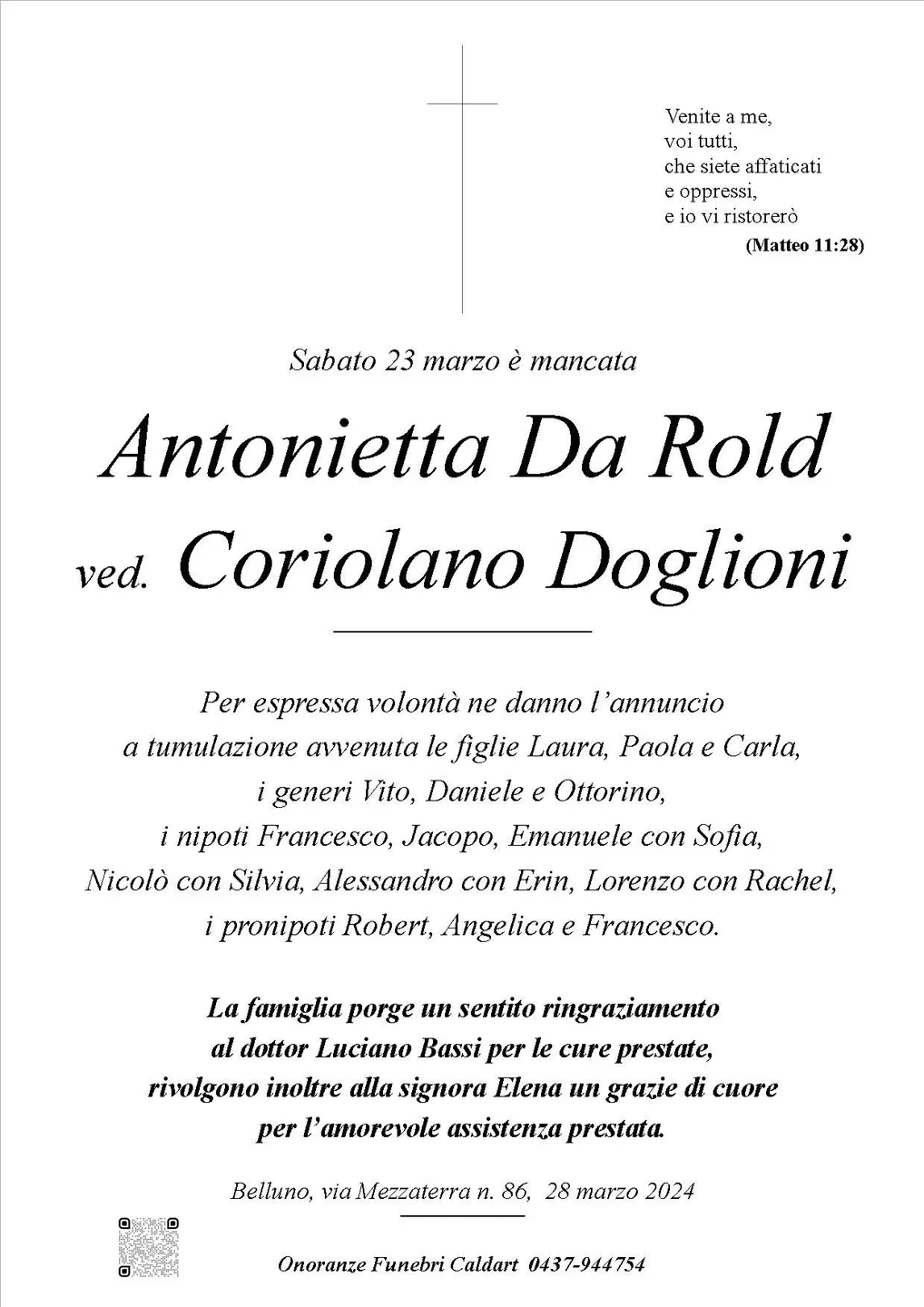 Epigrafe di Antonietta Da Rold Doglioni