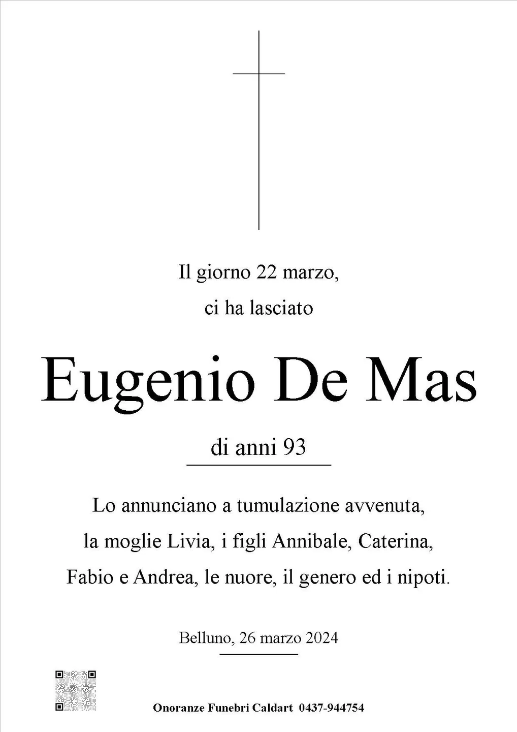 Epigrafe di Eugenio De Mas