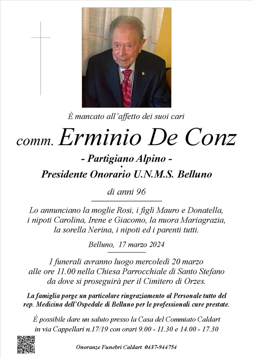Epigrafe di Erminio De Conz