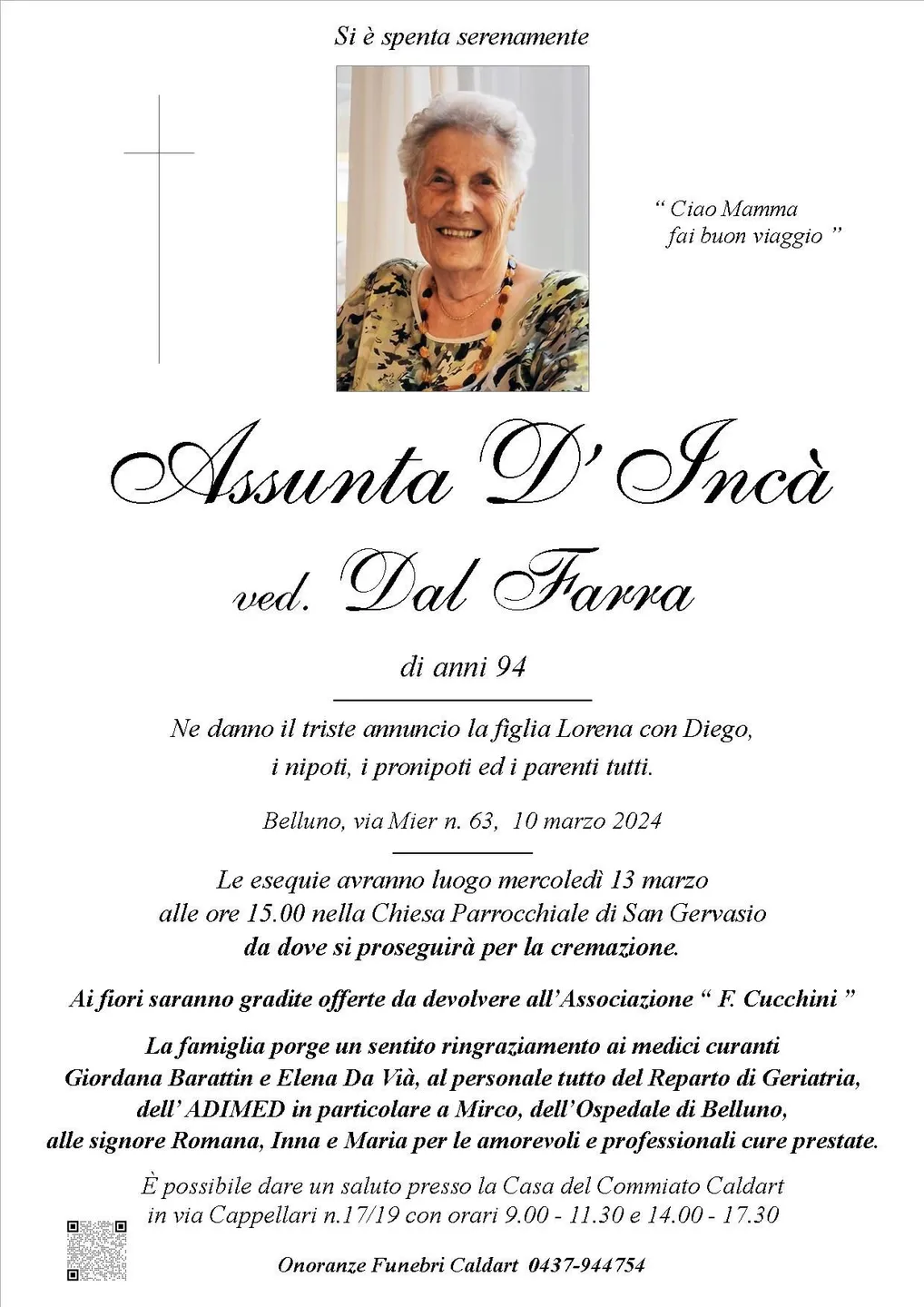 Epigrafe di Assunta D'Incà Dal Farra
