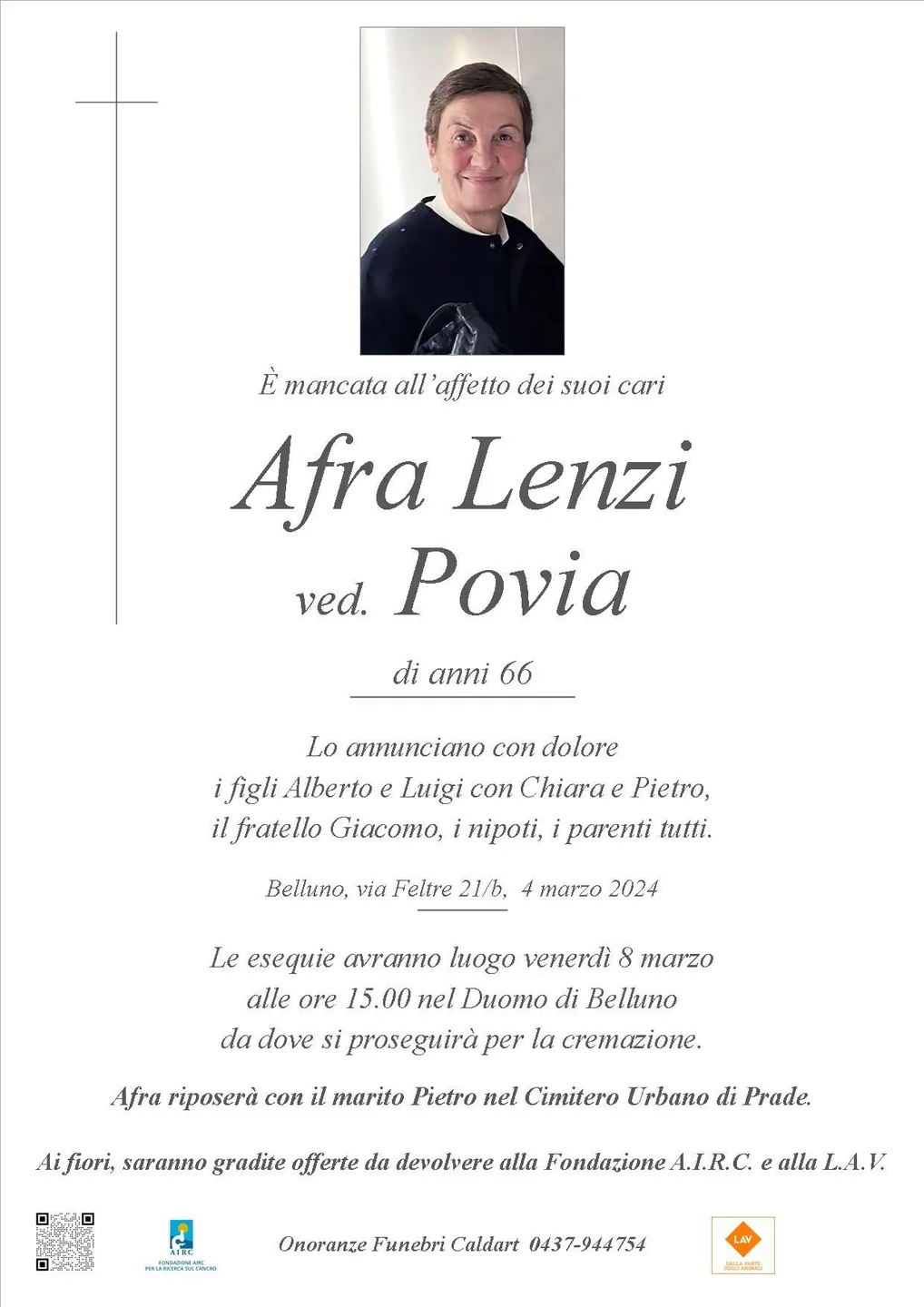 Epigrafe di Afra Lenzi Ved. Povia