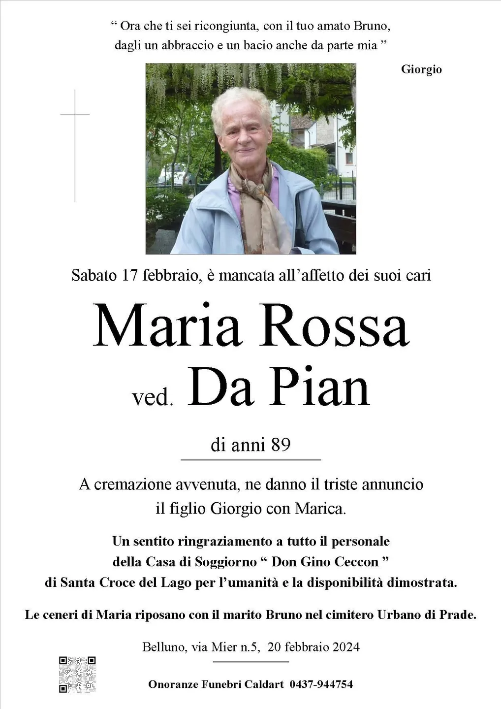 Epigrafe di Maria Rossa Da Pian