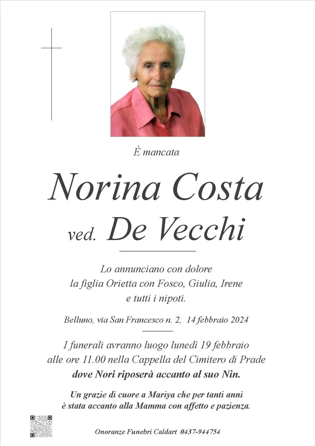 Epigrafe di Norina Costa De Vecchi