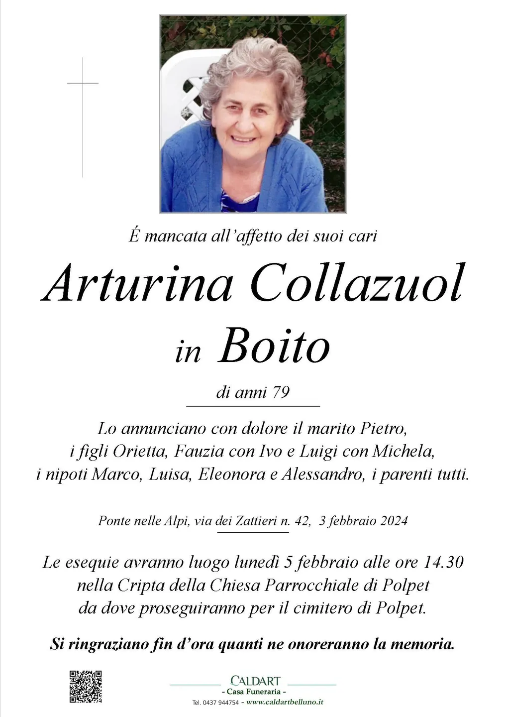 Epigrafe di Arturina Collazuol In Boito