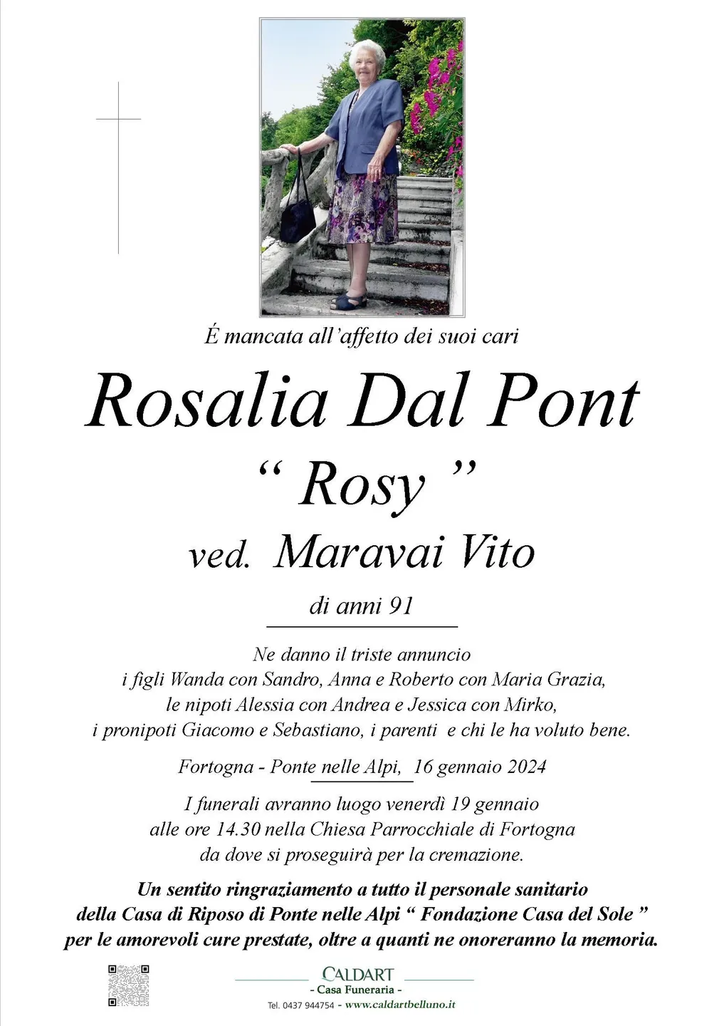 Epigrafe di Rosalia Dal Pont Maravai Vito