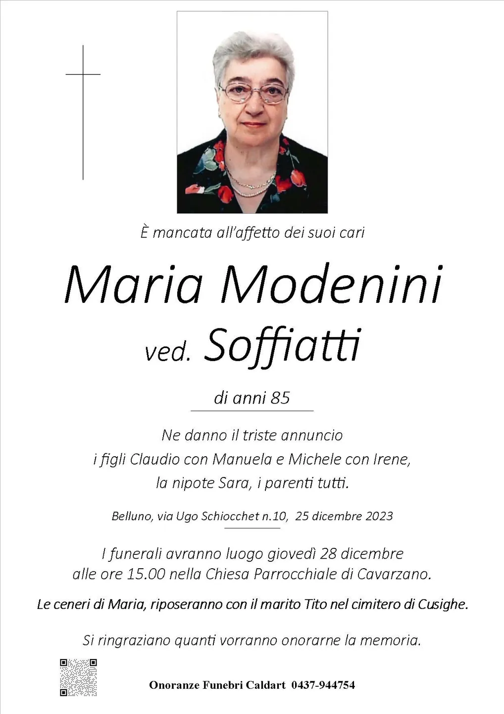 Epigrafe di Maria Modenini Ved. Soffiatti