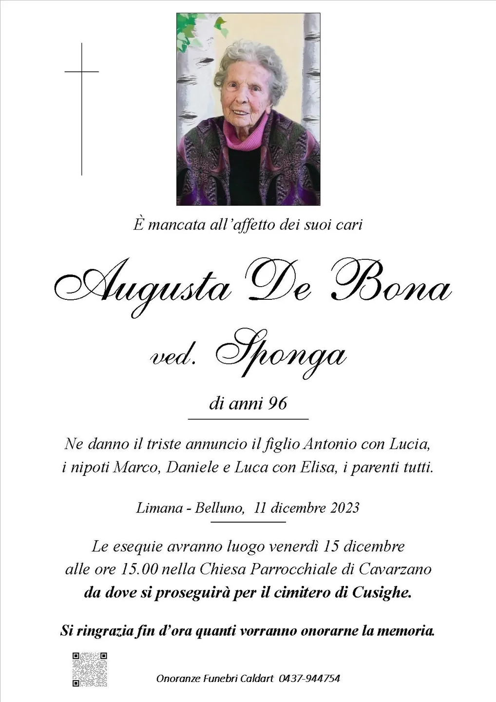 Epigrafe di Augusta De Bona Sponga