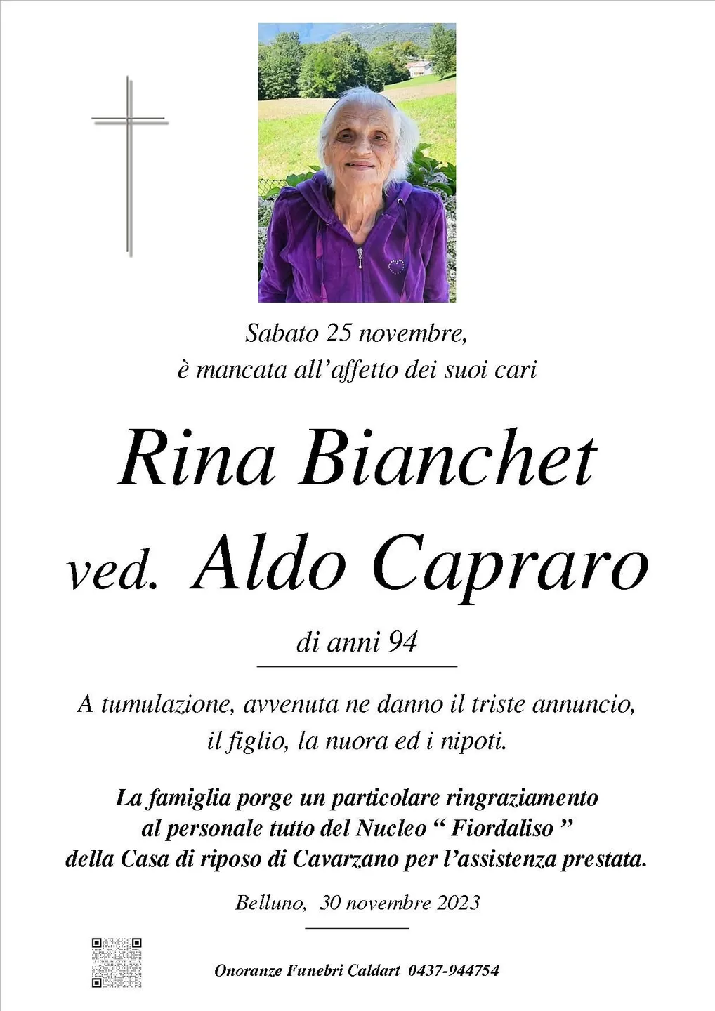 Epigrafe di Rina Bianchet Capraro