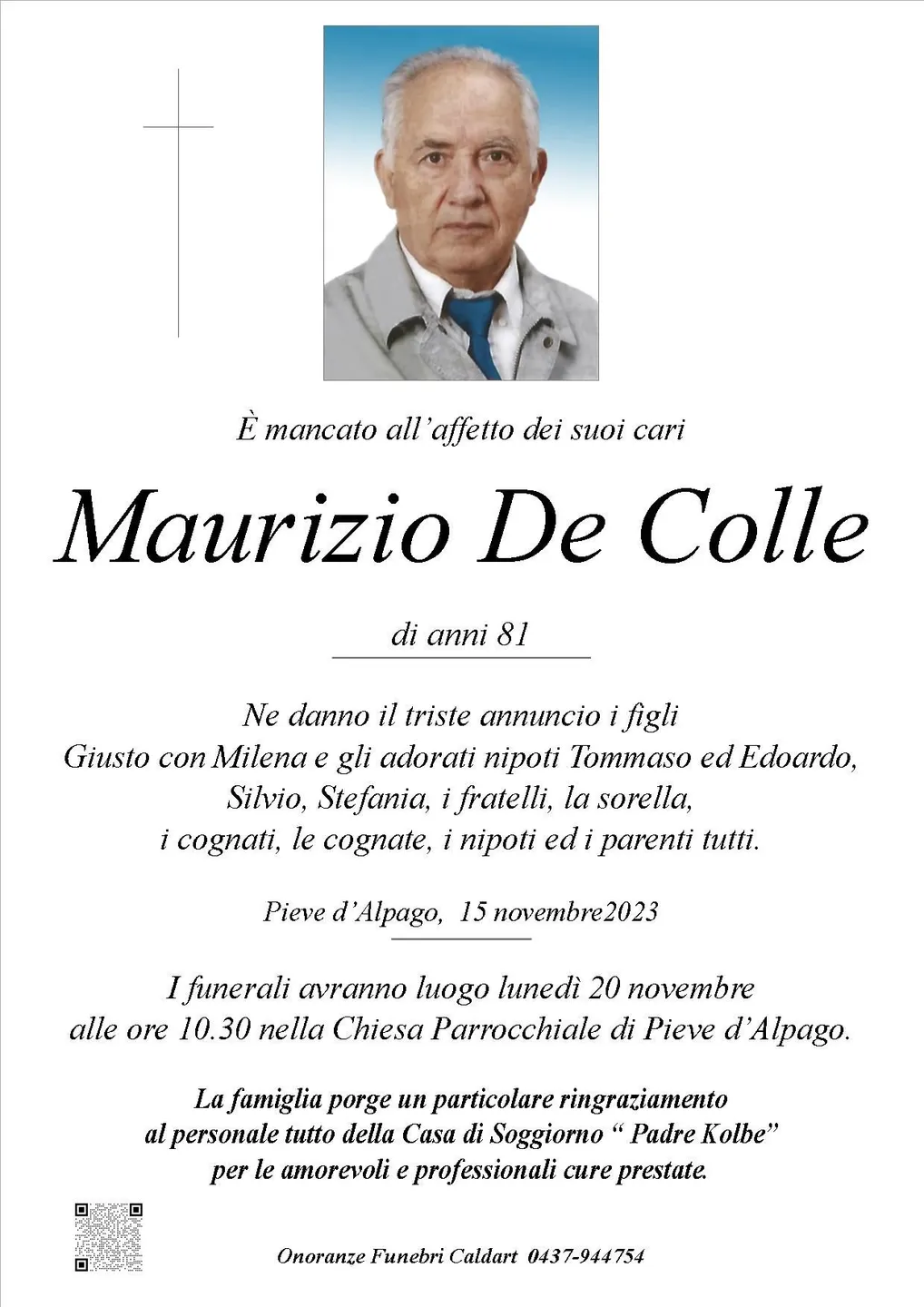 Epigrafe di Maurizio De Colle