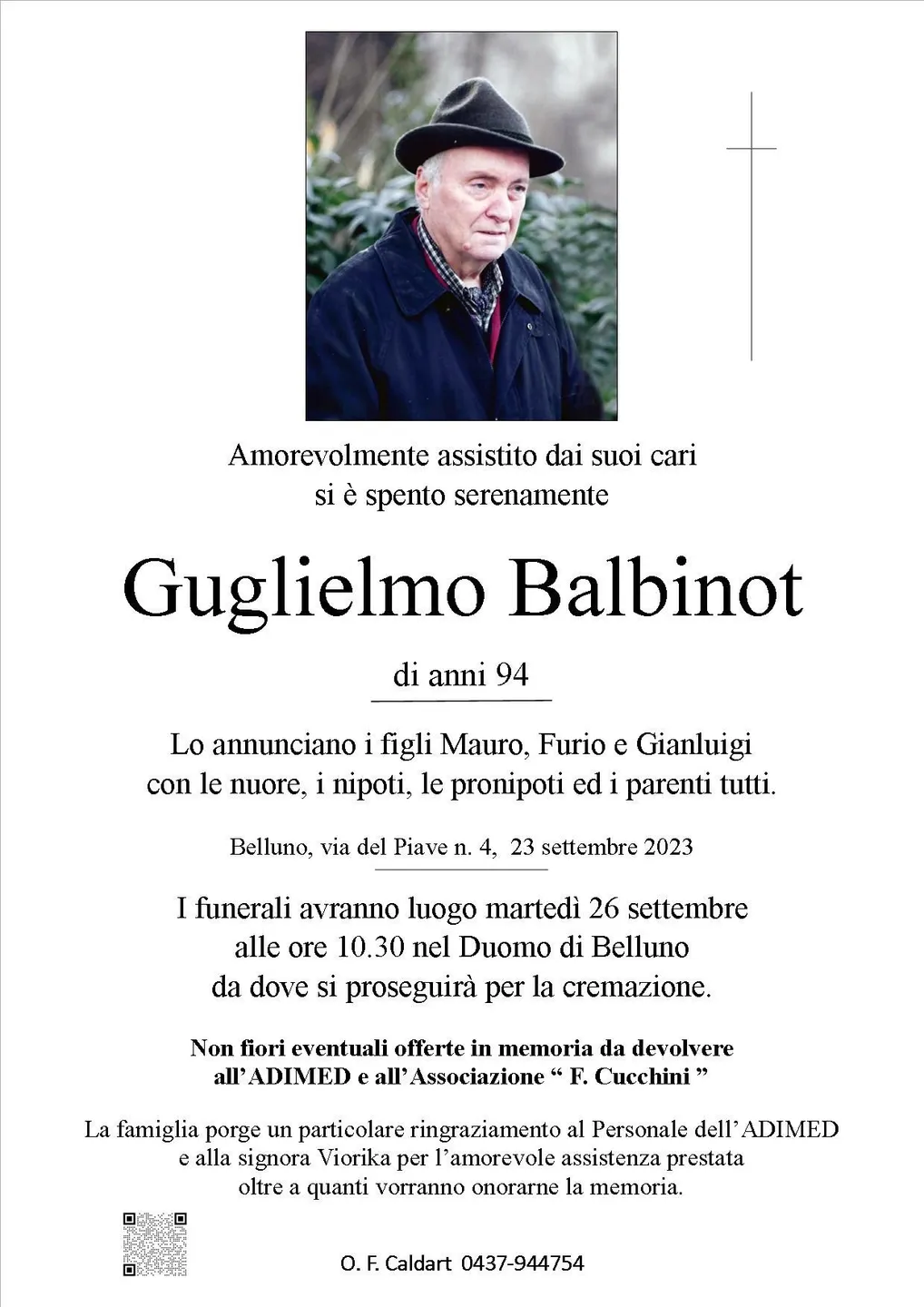 Epigrafe di Guglielmo Balbinot