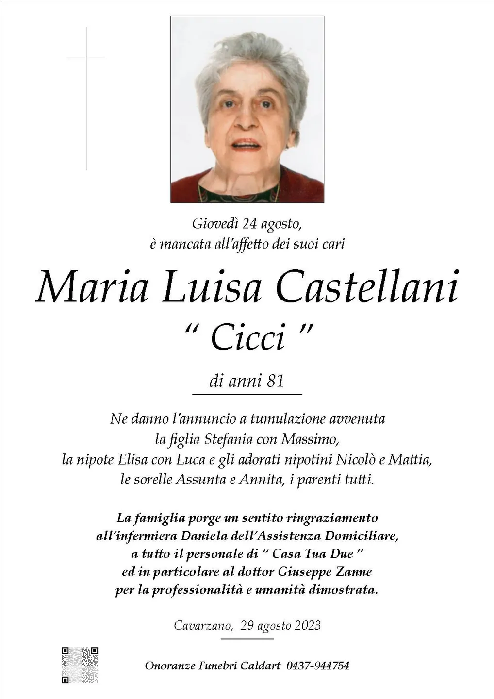 Epigrafe di Maria Luisa Castellani