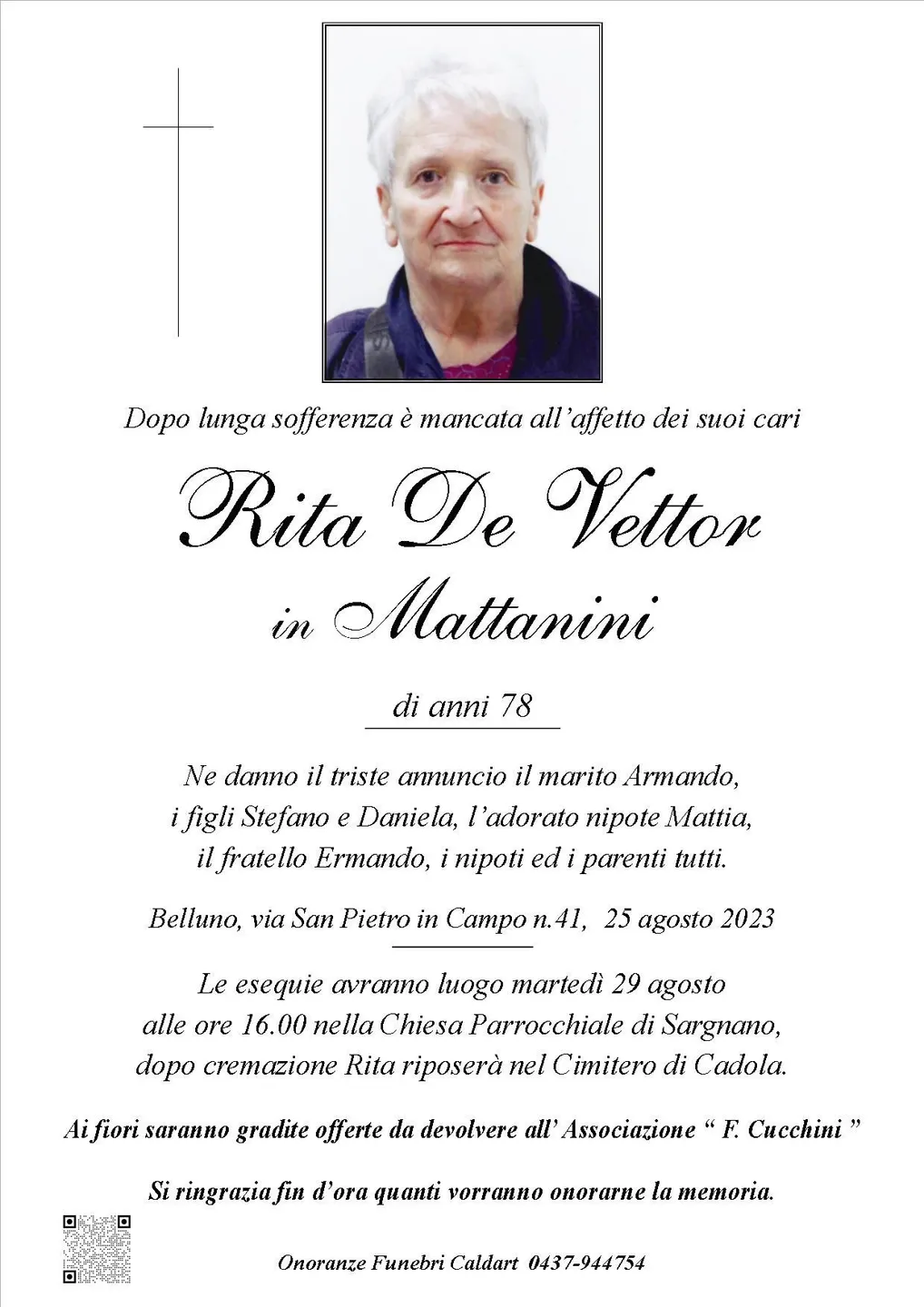 Epigrafe di Rita De Vettor Mattanini