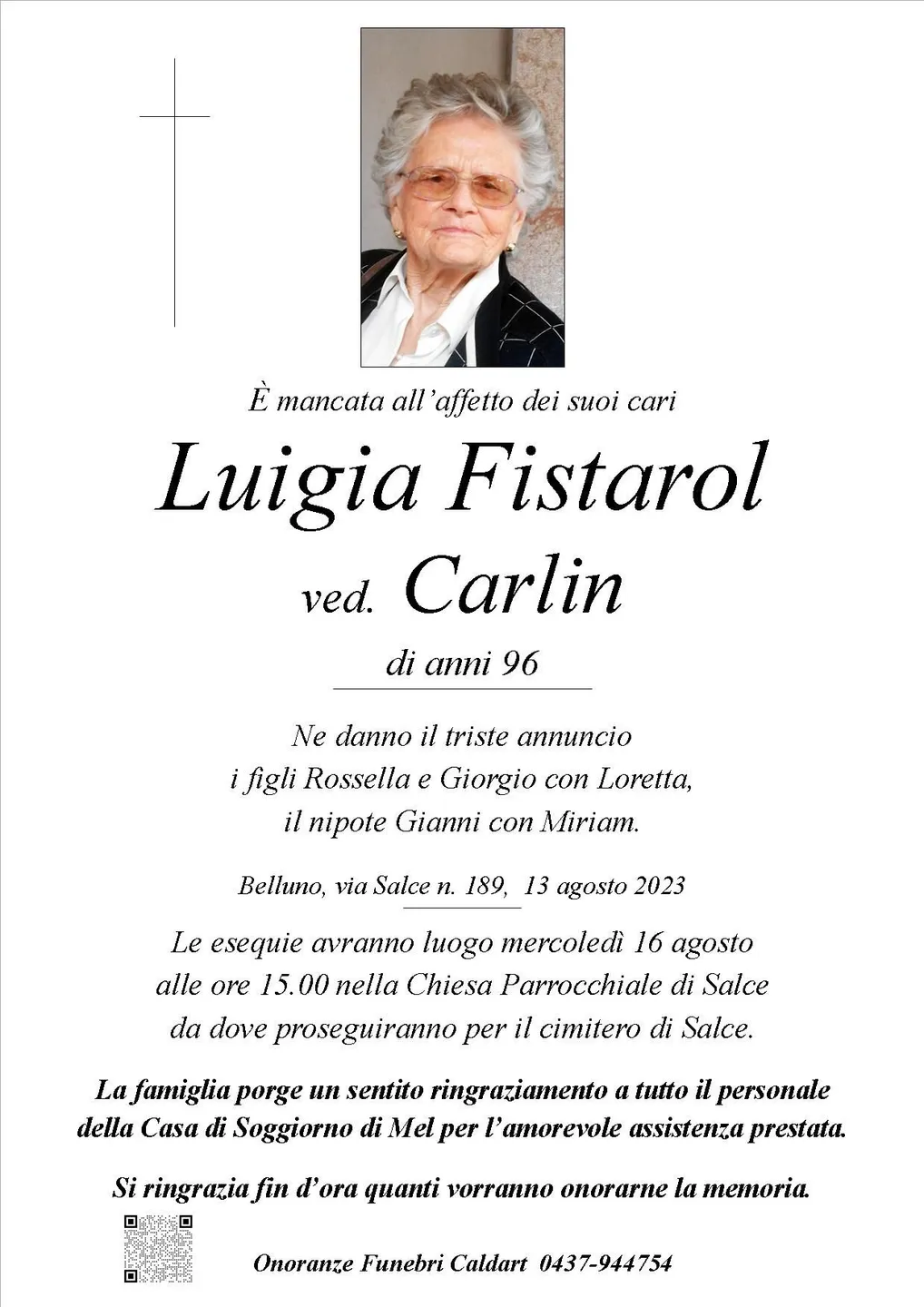 Epigrafe di Luigia Fistarol Carlin