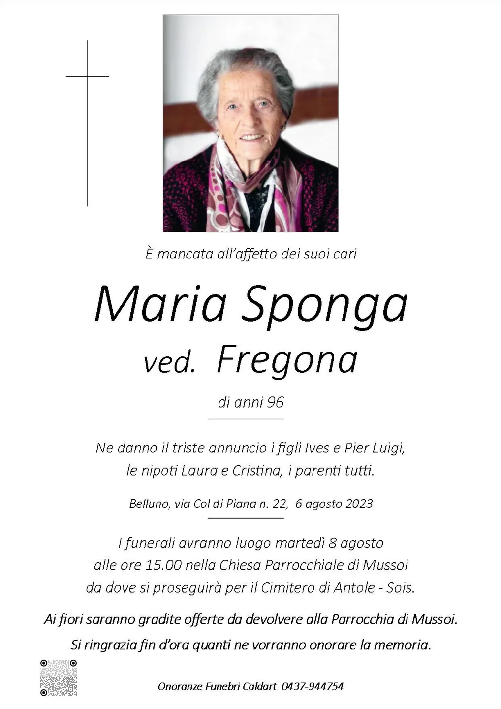 Epigrafe di Maria Sponga Fregona