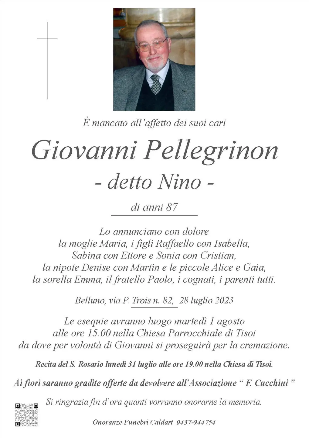 Epigrafe di Giovanni Pellegrinon