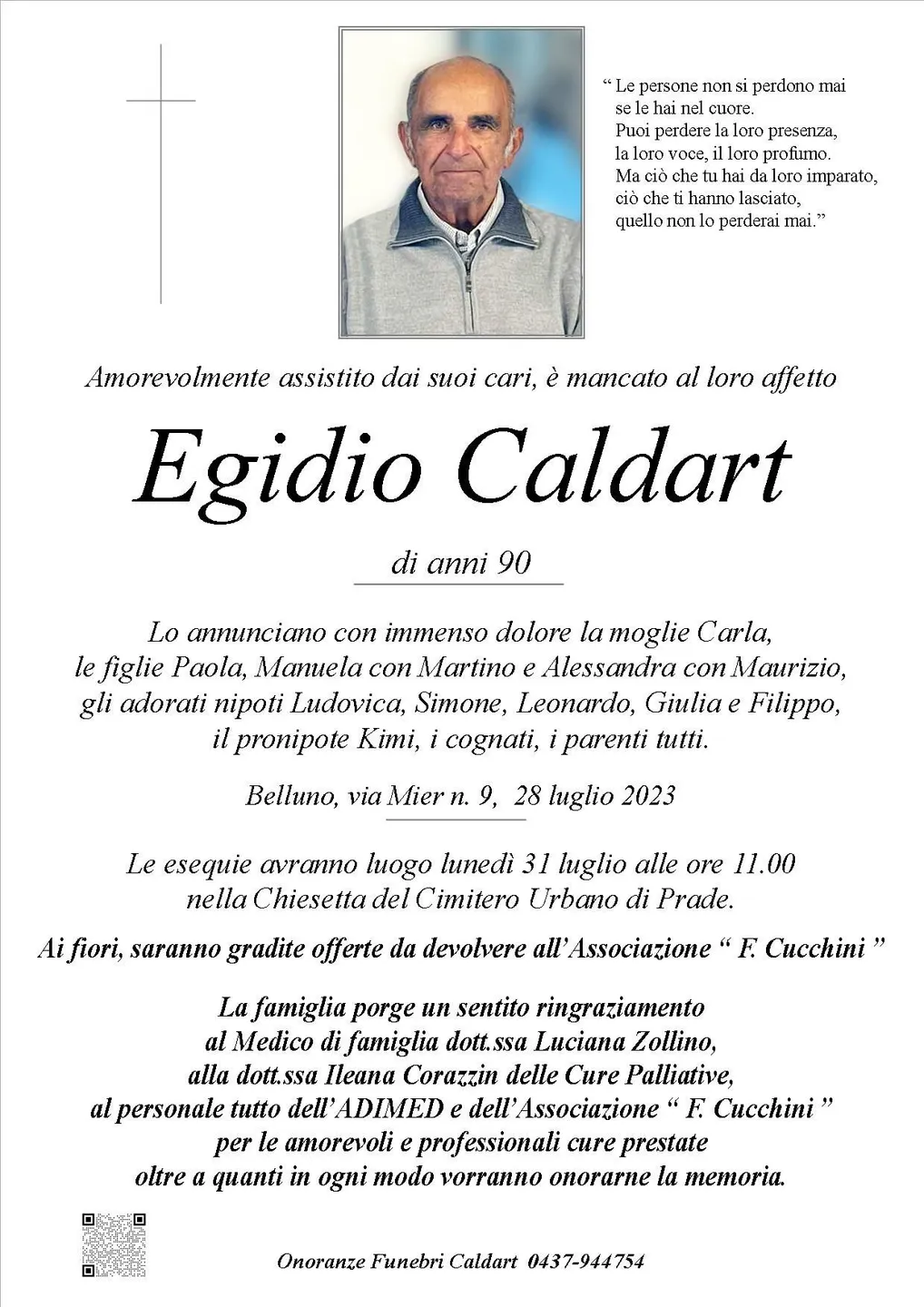 Epigrafe di Egidio Caldart