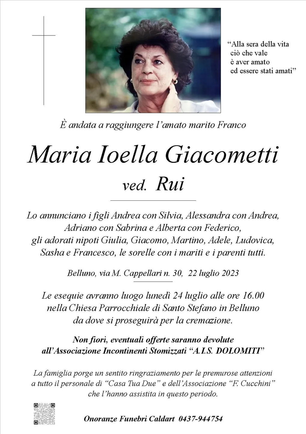 Epigrafe di Maria Ioella Giacometti