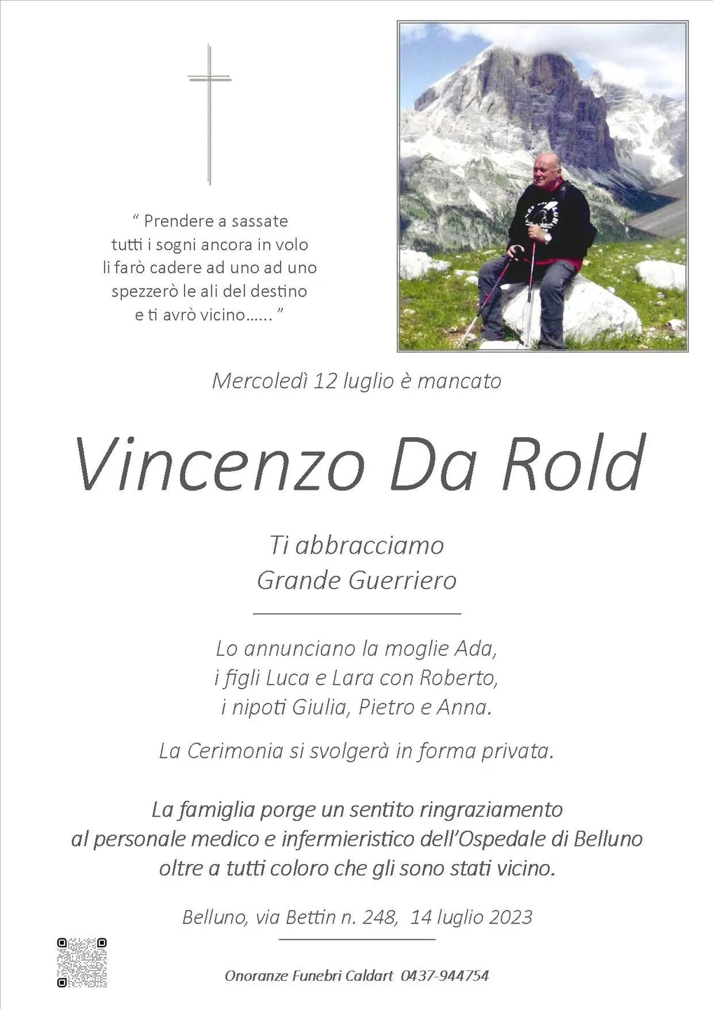 Epigrafe di Vincenzo Da Rold