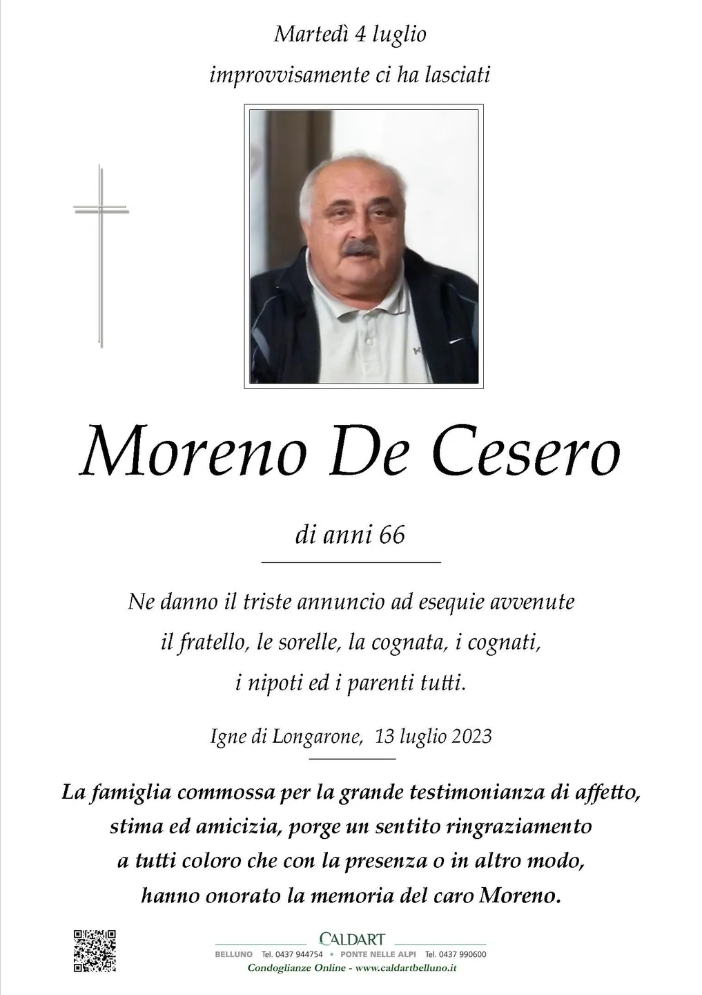 Epigrafe di Moreno De Cesero