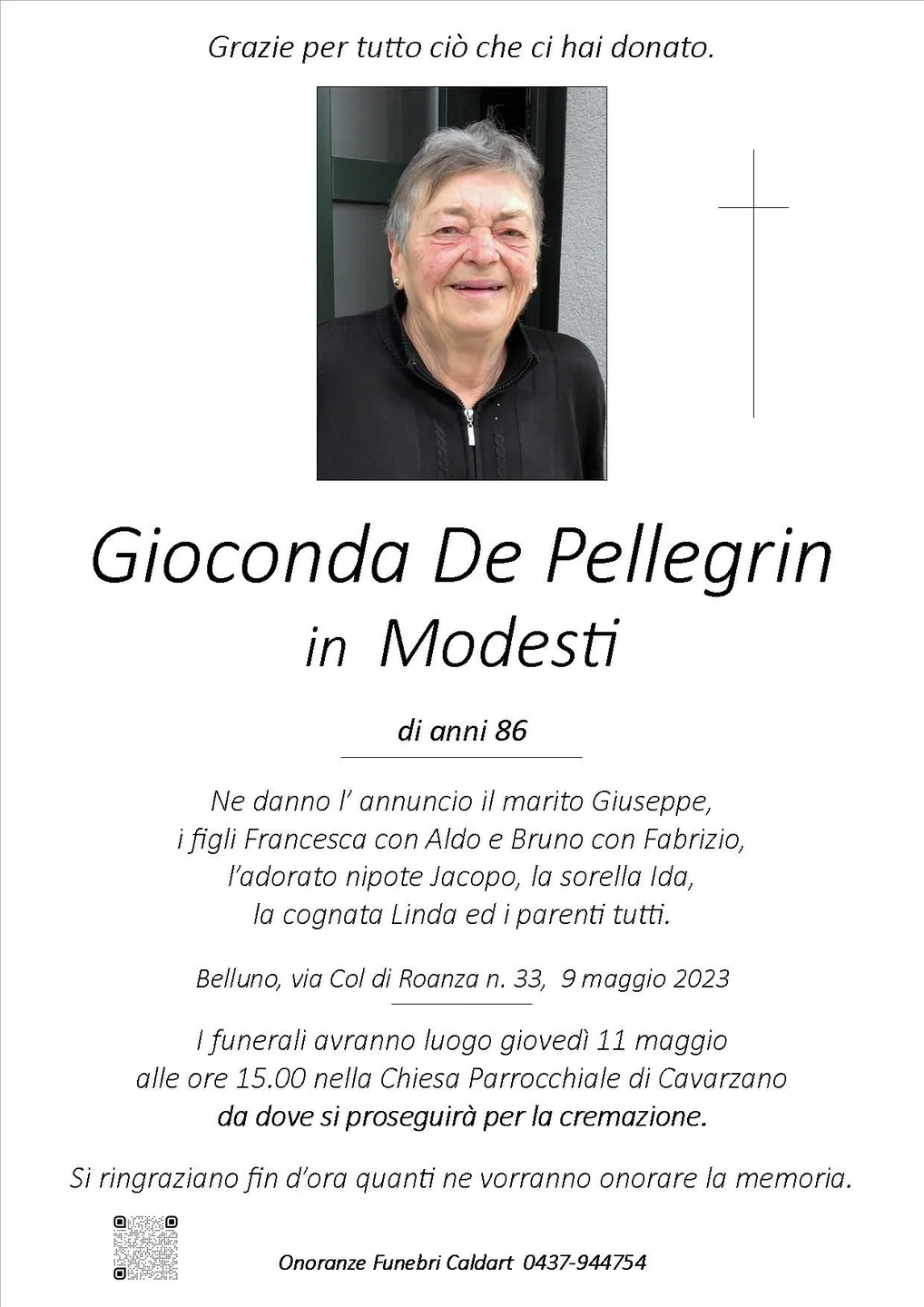 Epigrafe di Gioconda De Pellegrin