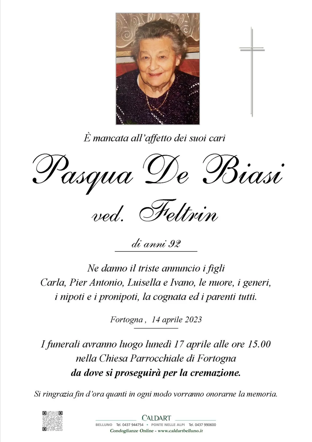 Epigrafe di Pasqua De Biasi Feltin