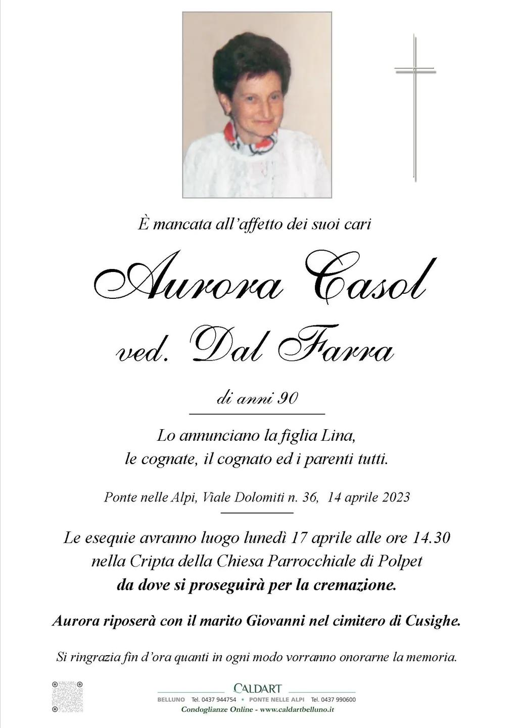 Epigrafe di Aurora Casol Dal Farra