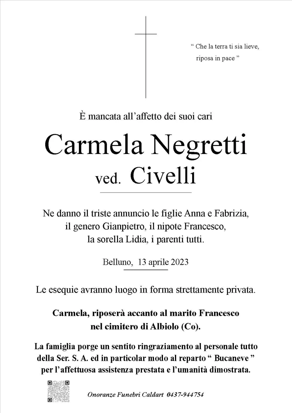 Epigrafe di Carmela Negretti