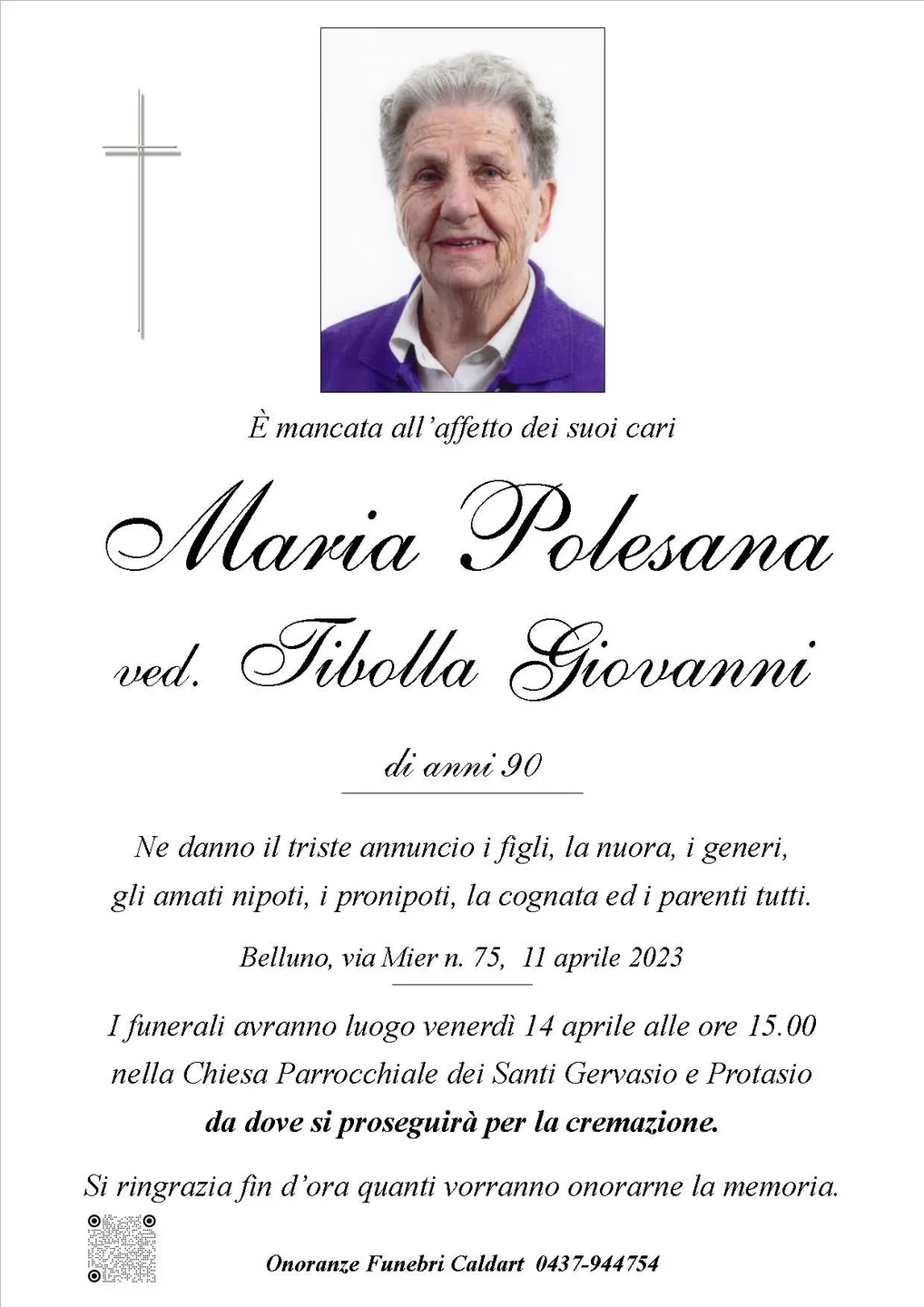 Epigrafe di Maria Polesana Tibolla Giovanni