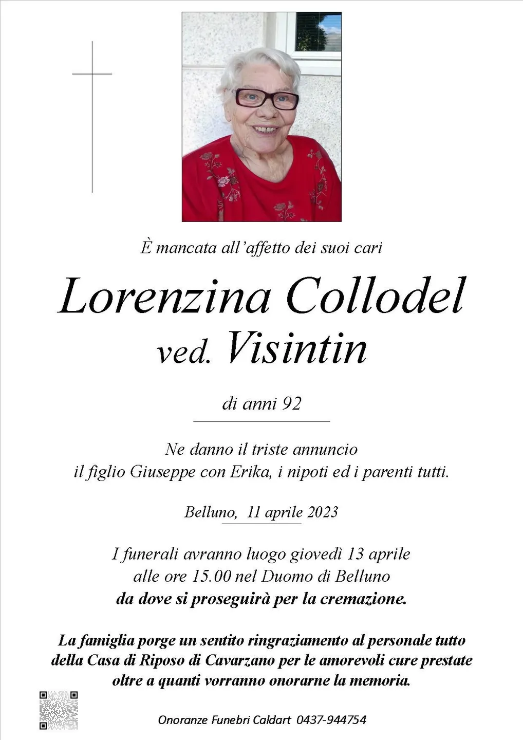 Epigrafe di Lorenzina Collodel