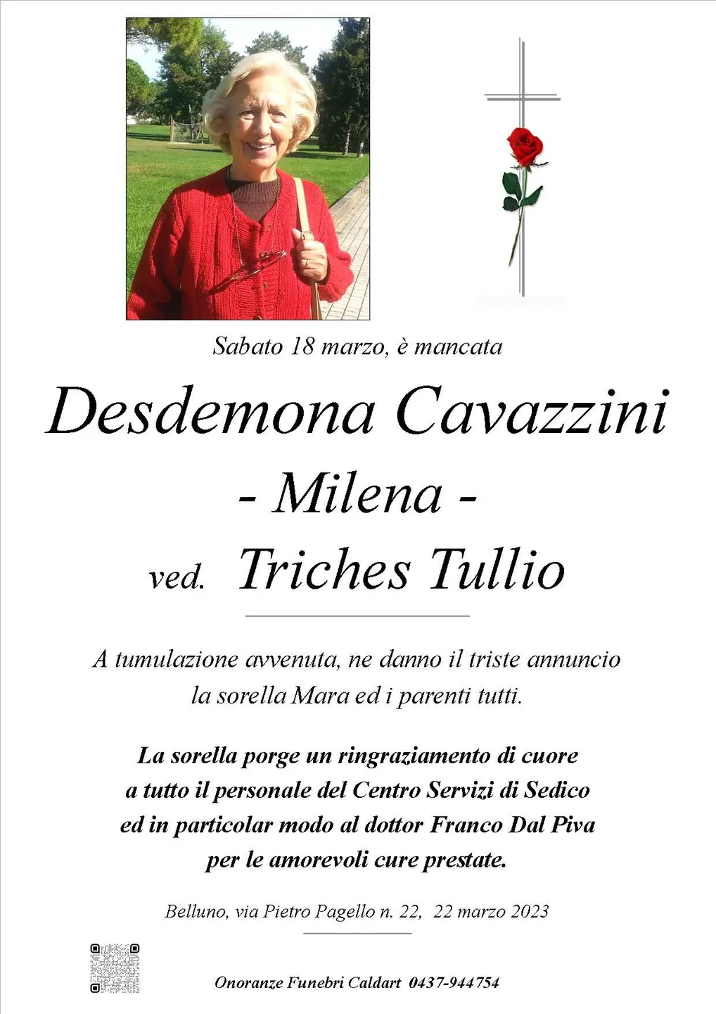 Epigrafe di Desdemona Cavazzini Milena Tullio