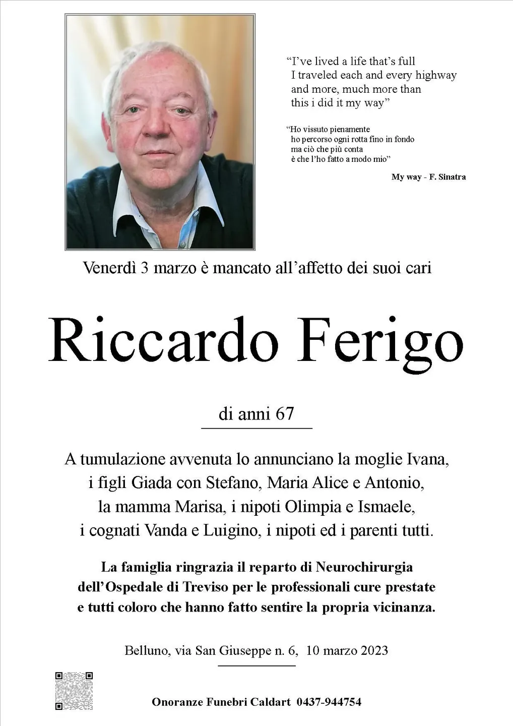 Epigrafe di Riccardo Ferigo
